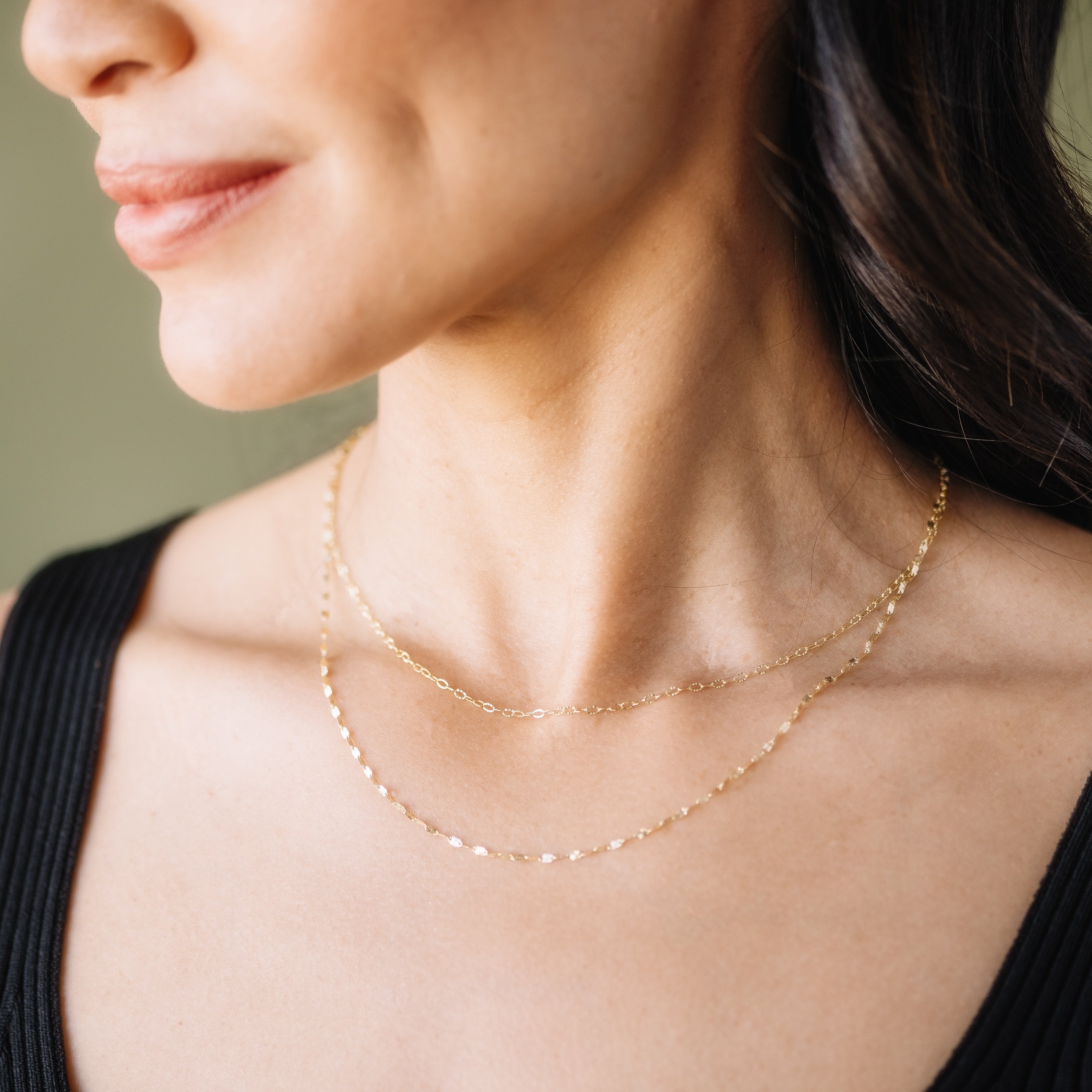 Delicate Flat Starburst Chain Necklace, 14k-Necklaces-Ashley Schenkein Jewelry Design