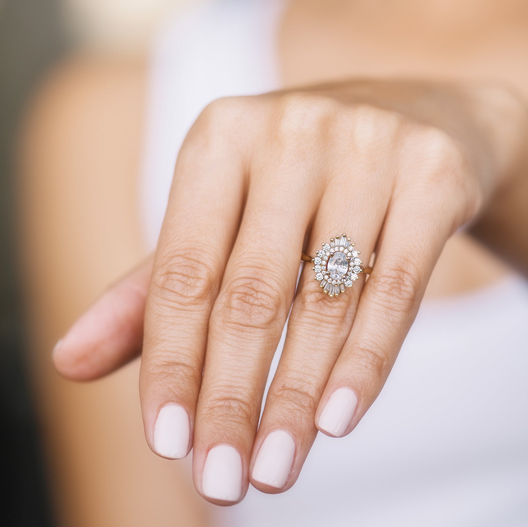 Baguette and Round Diamond Starburst Halo Engagement Ring Setting-Engagement Ring-Ashley Schenkein Jewelry Design