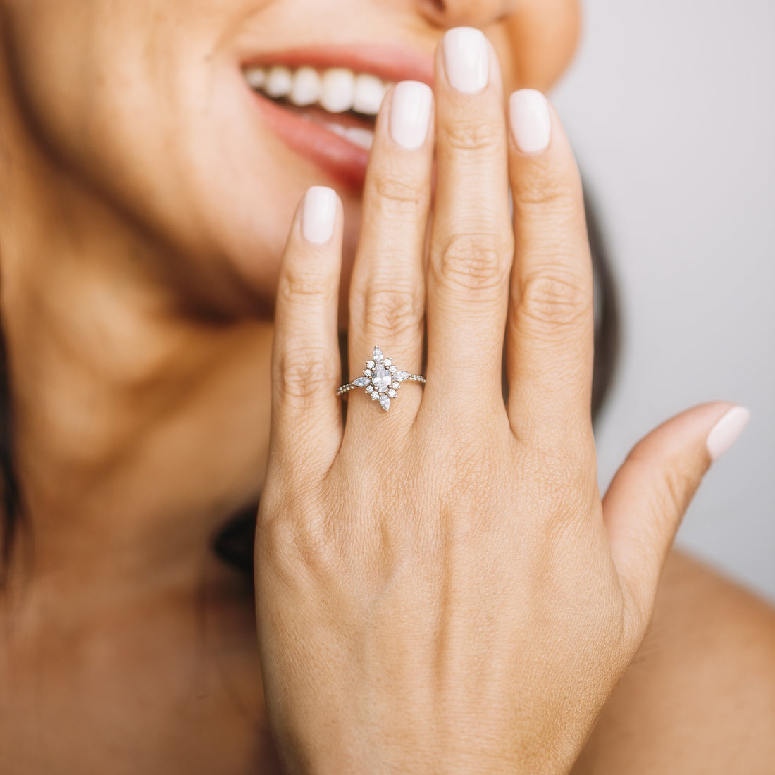Oval Diamond and Starburst Flower Halo Engagement Ring Setting-Engagement Ring-Ashley Schenkein Jewelry Design