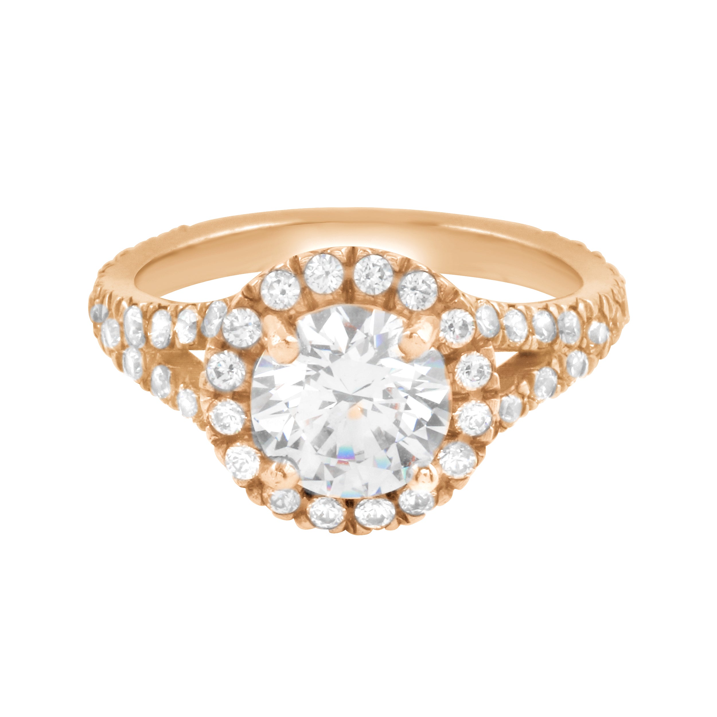 Round Diamond Halo Split Shank Engagement Ring Setting-Engagement Ring-Ashley Schenkein Jewelry Design