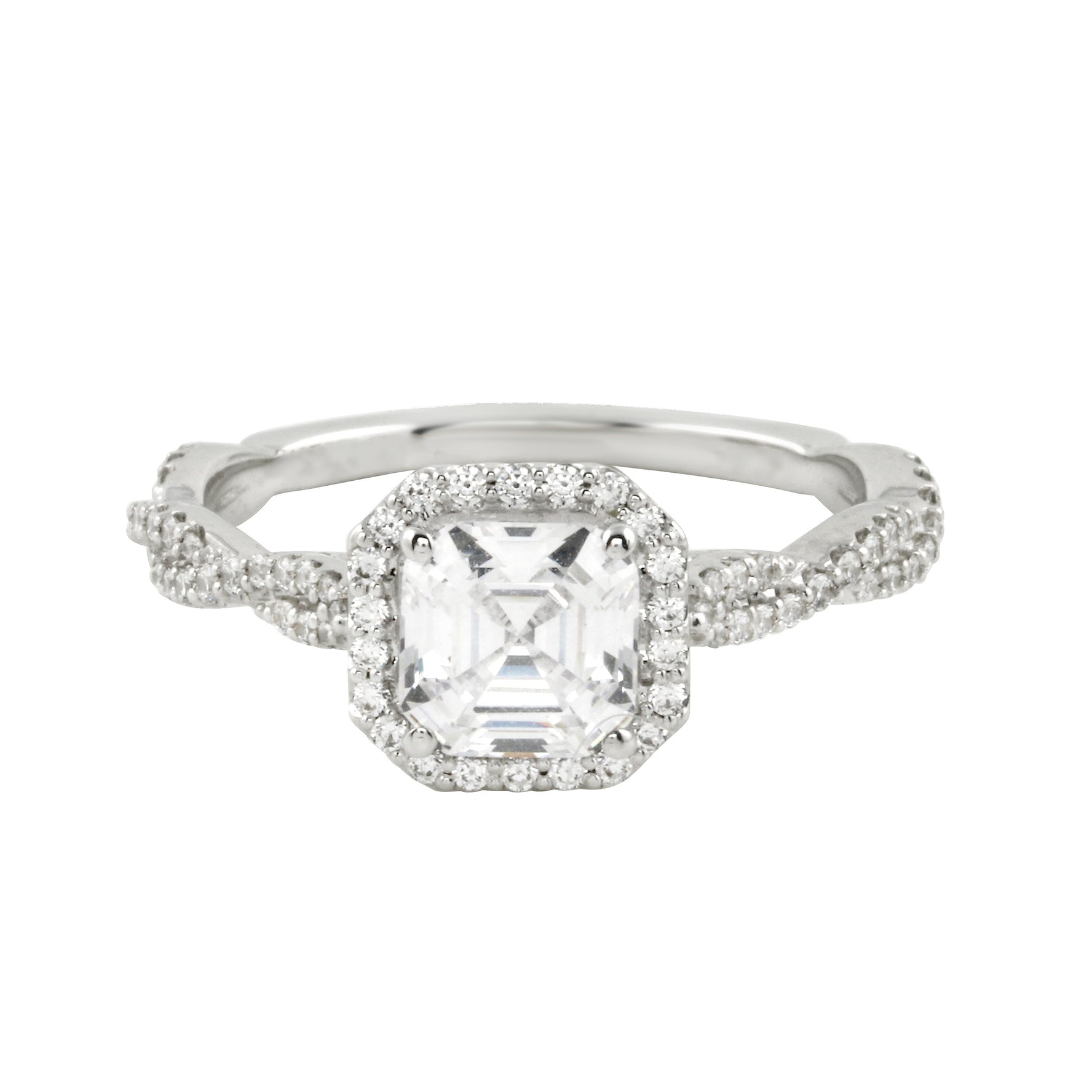 Asscher Cut Diamond Pavé Twisted Band Engagement Ring Setting-Engagement Ring-Ashley Schenkein Jewelry Design
