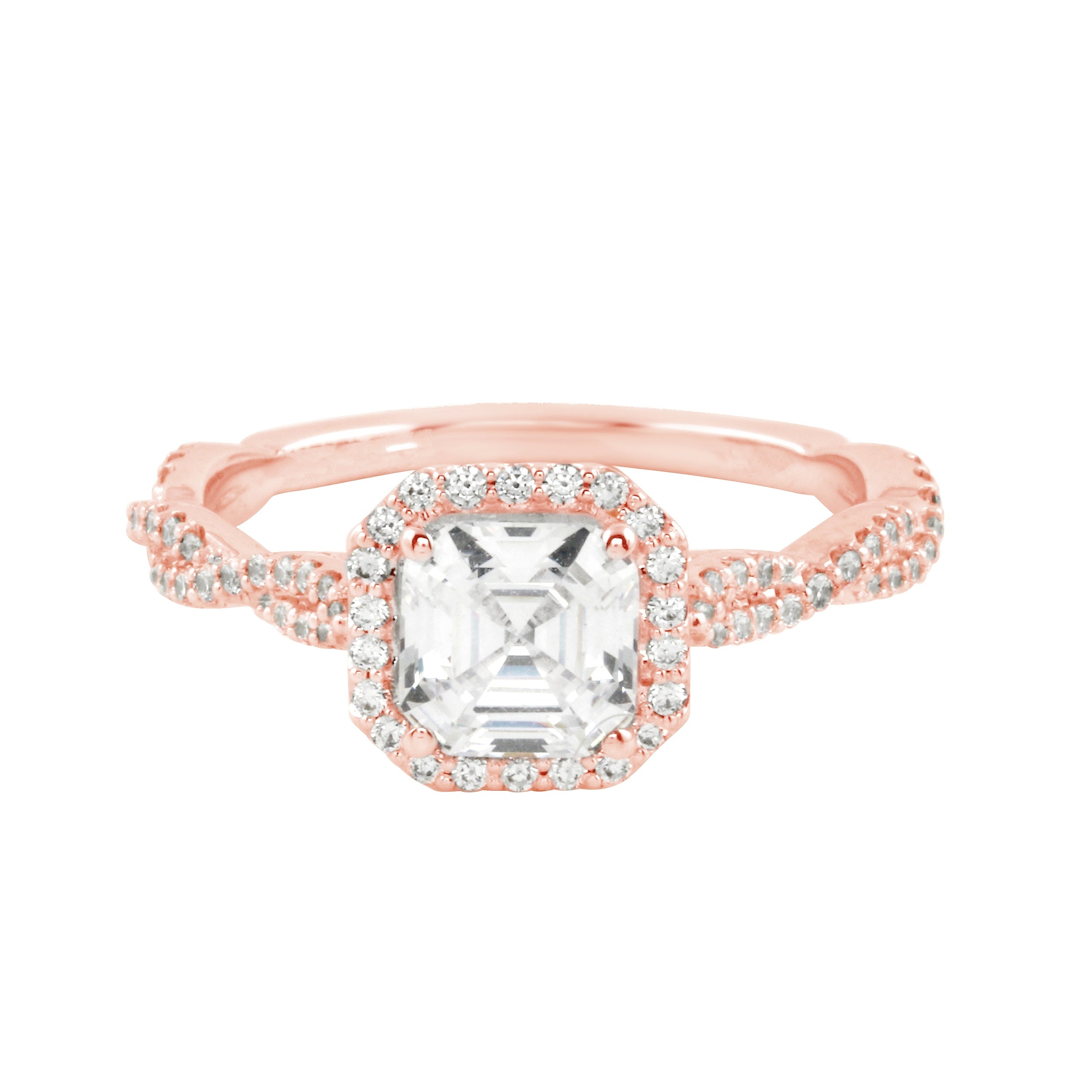 Asscher Cut Diamond Pavé Twisted Band Engagement Ring Setting-Engagement Ring-Ashley Schenkein Jewelry Design