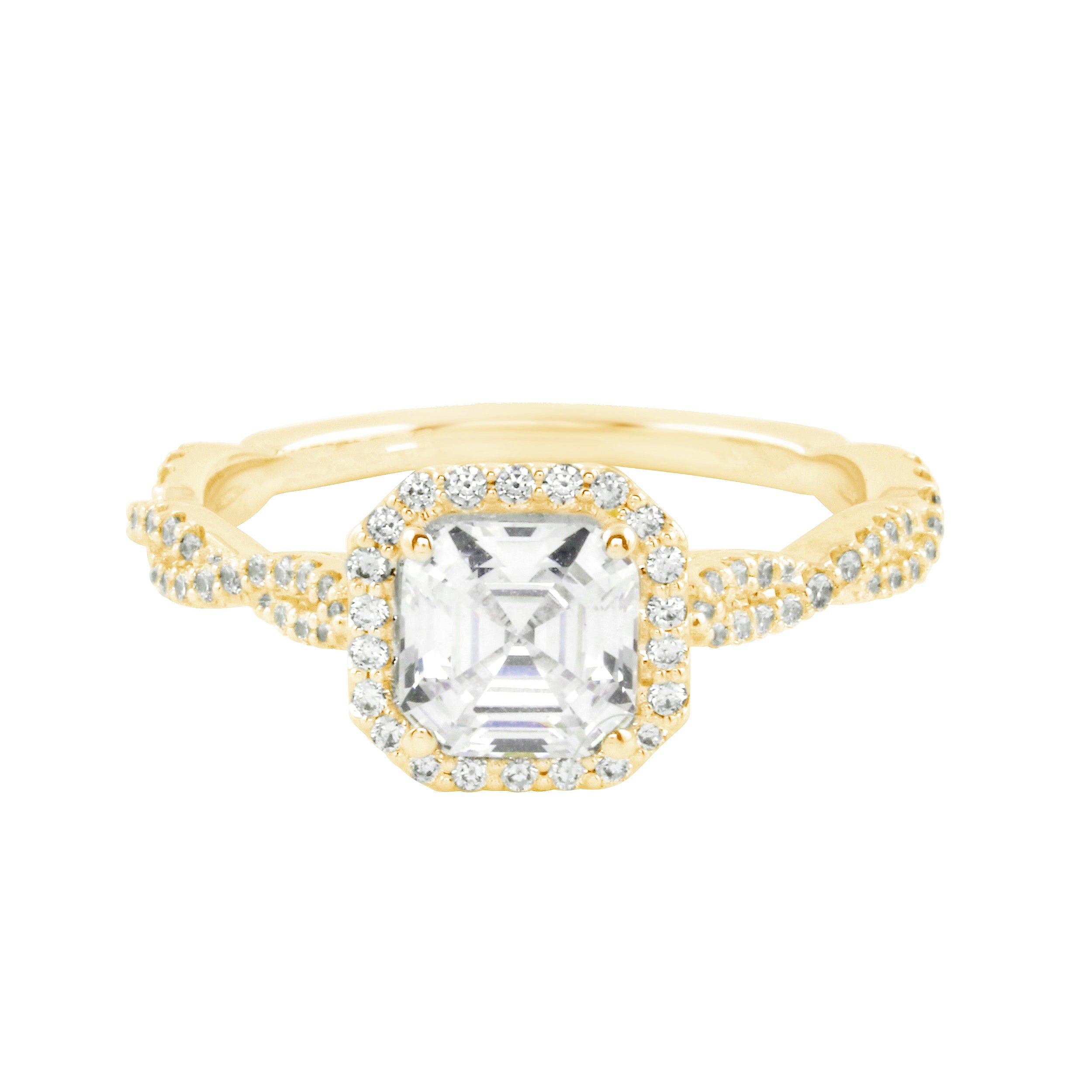 Asscher Cut Diamond Pavé Twisted Band Engagement Ring Setting-Engagement Ring-Ashley Schenkein Jewelry Design