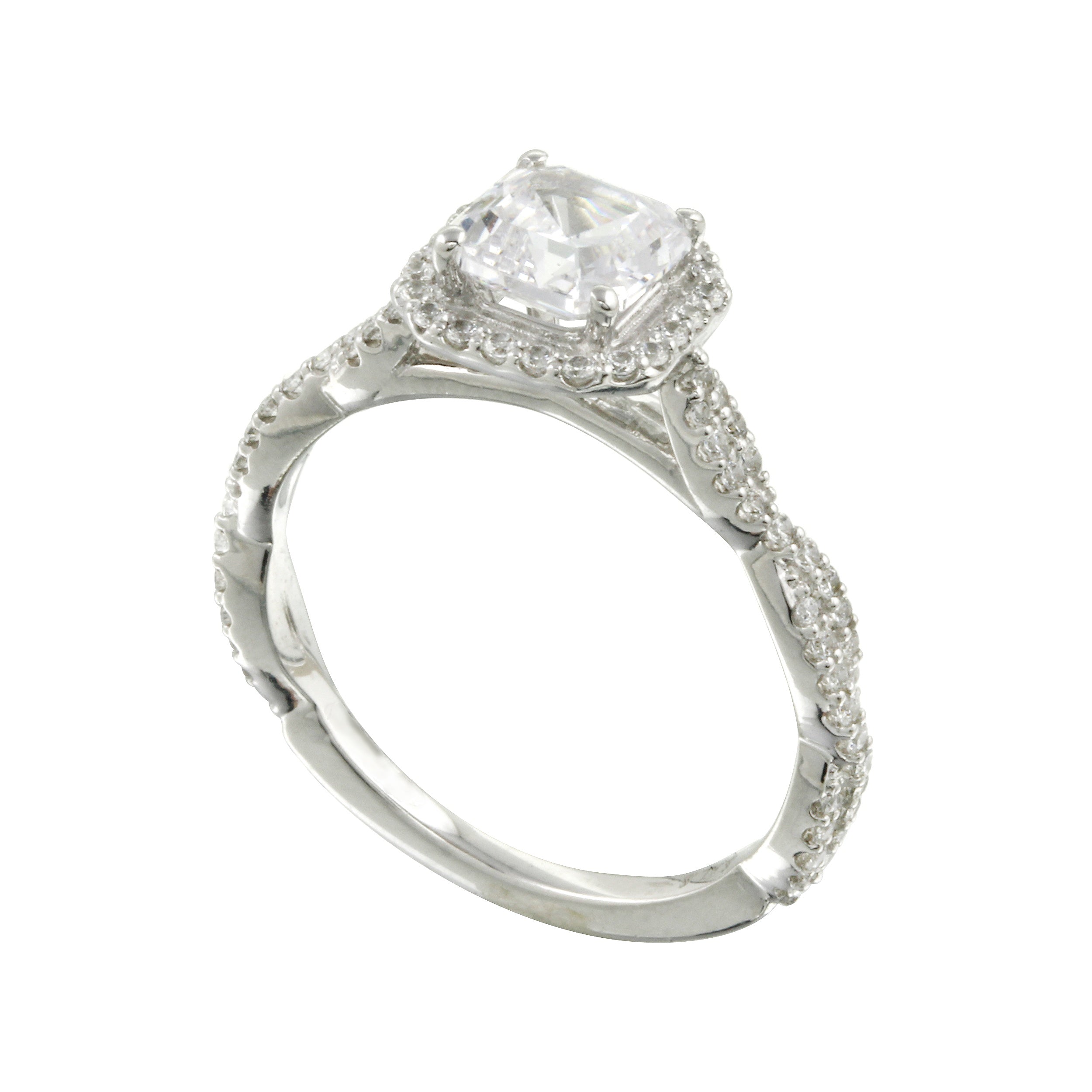 Asscher Cut Diamond Pavé Twisted Band Engagement Ring Setting-Engagement Ring-Ashley Schenkein Jewelry Design
