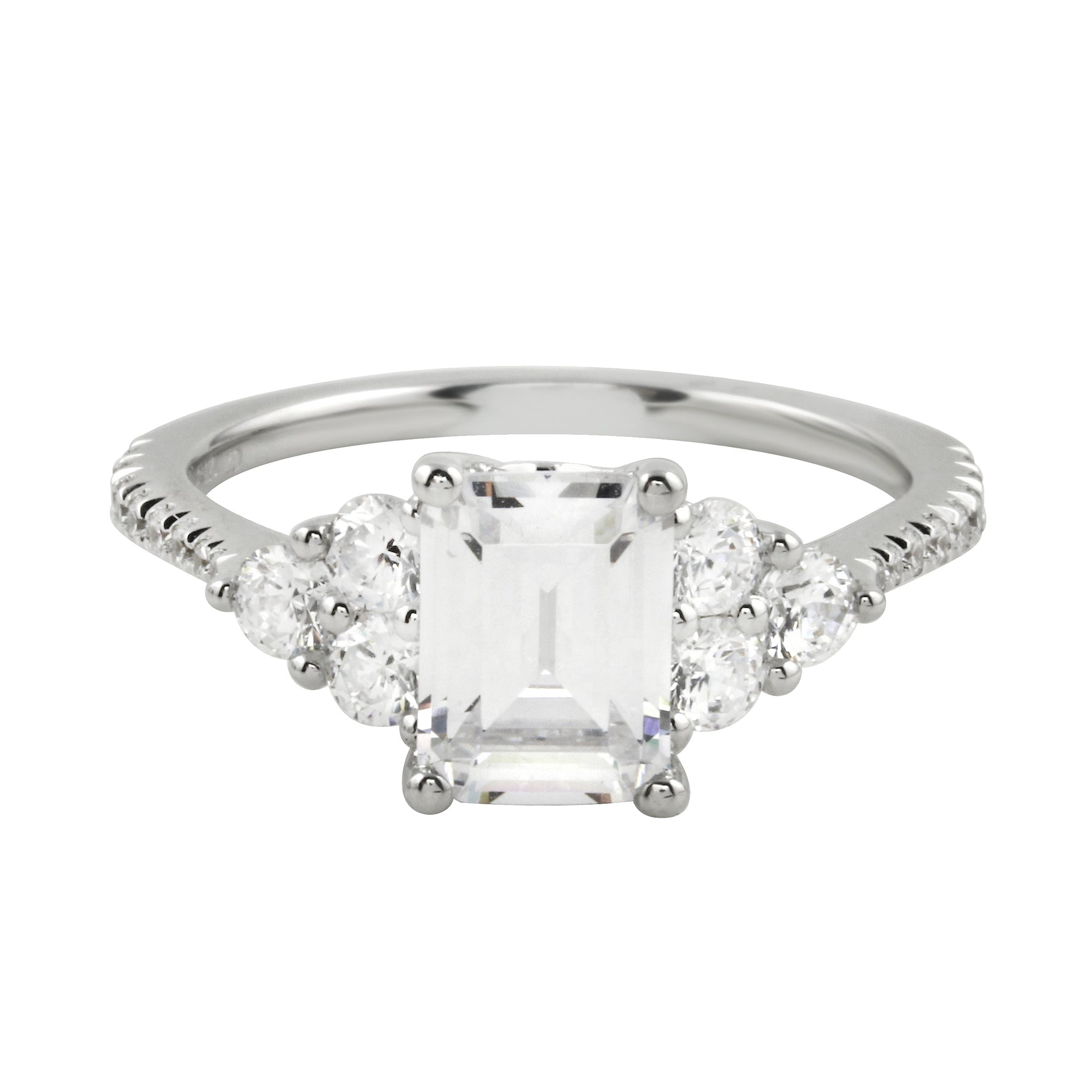 Emerald Cut Diamond Trio Engagement Ring Setting-Engagement Ring-Ashley Schenkein Jewelry Design