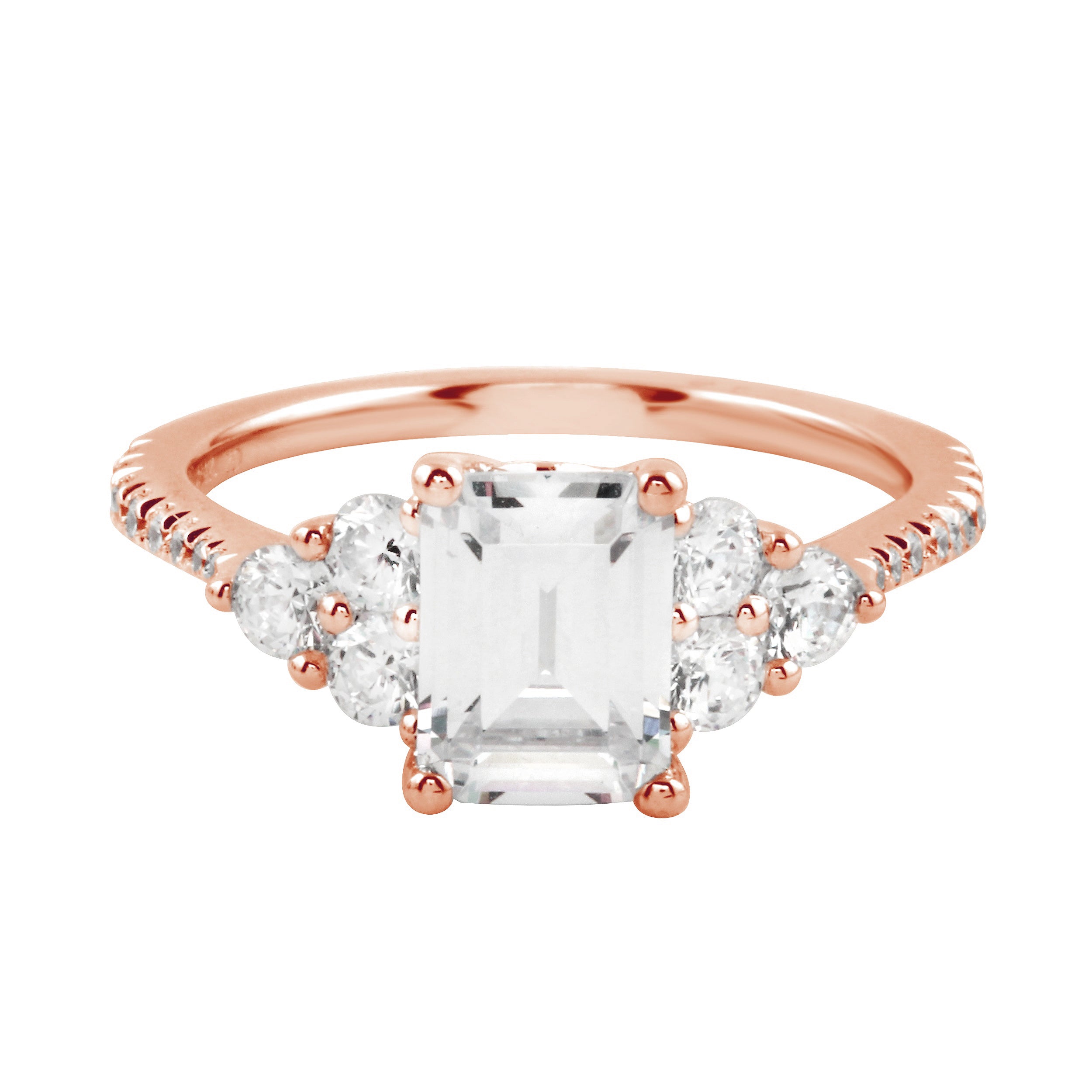 Emerald Cut Diamond Trio Engagement Ring Setting-Engagement Ring-Ashley Schenkein Jewelry Design