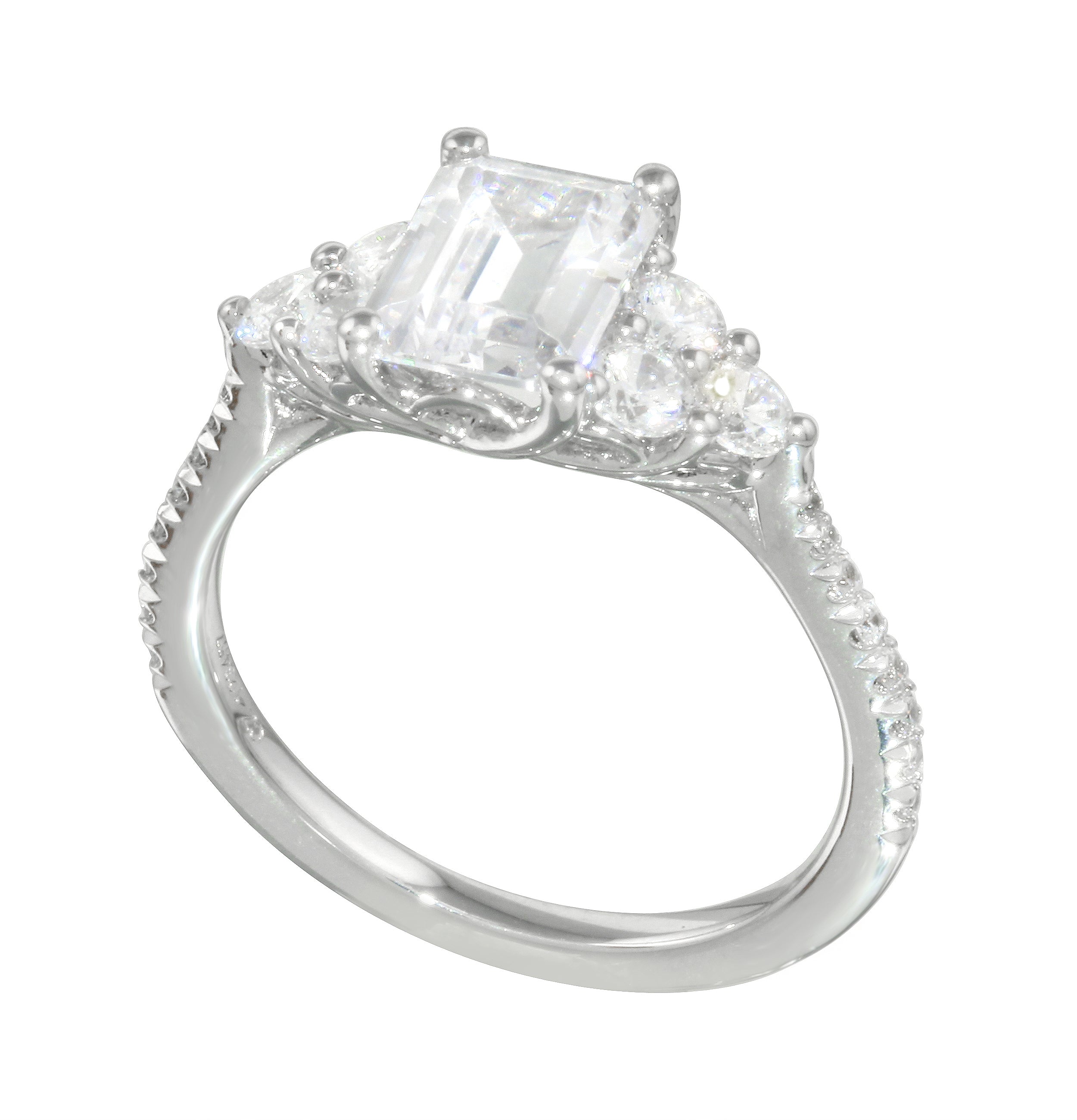 Emerald Cut Diamond Trio Engagement Ring Setting-Engagement Ring-Ashley Schenkein Jewelry Design