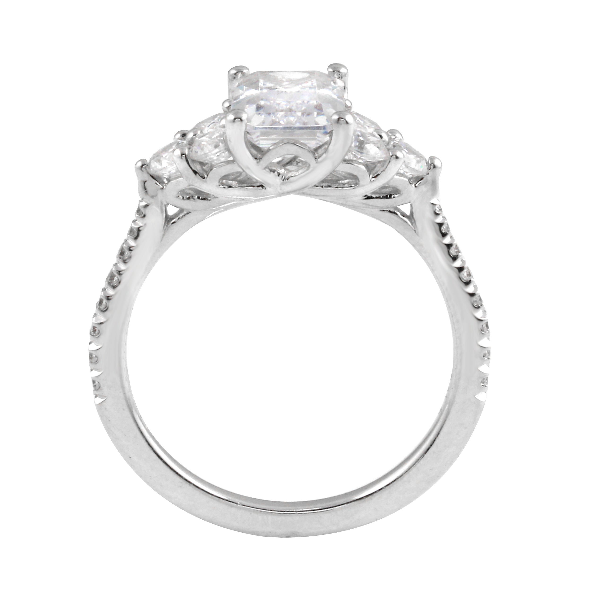 Emerald Cut Diamond Trio Engagement Ring Setting-Engagement Ring-Ashley Schenkein Jewelry Design