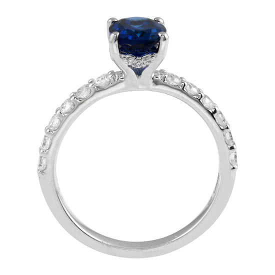 Oval Solitaire Sapphire and Diamond Pavé Band Engagement Ring Setting-Engagement Ring-Ashley Schenkein Jewelry Design