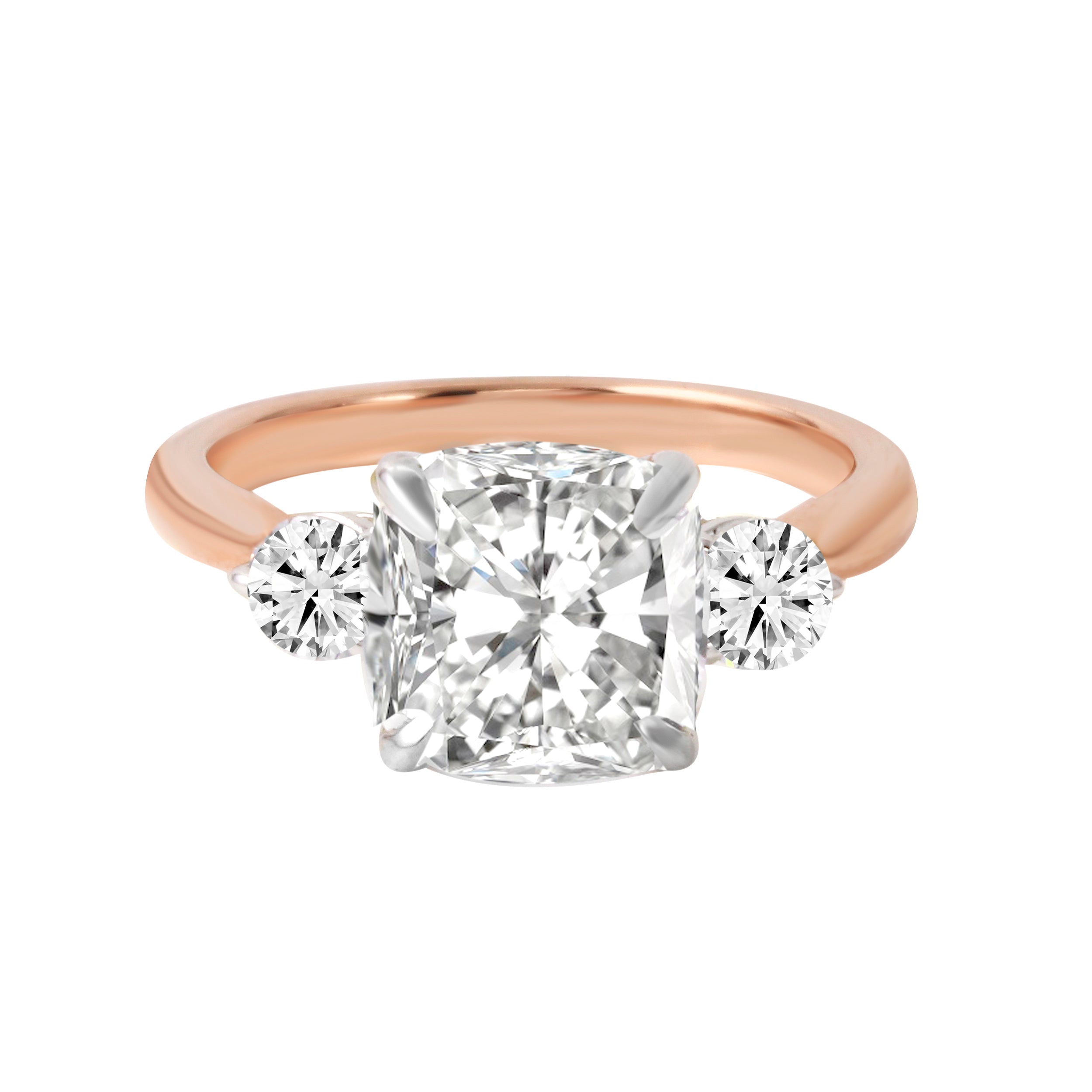 Three Stone Cushion and Round Cut Diamond Engagement Ring Setting-Engagement Ring-Ashley Schenkein Jewelry Design