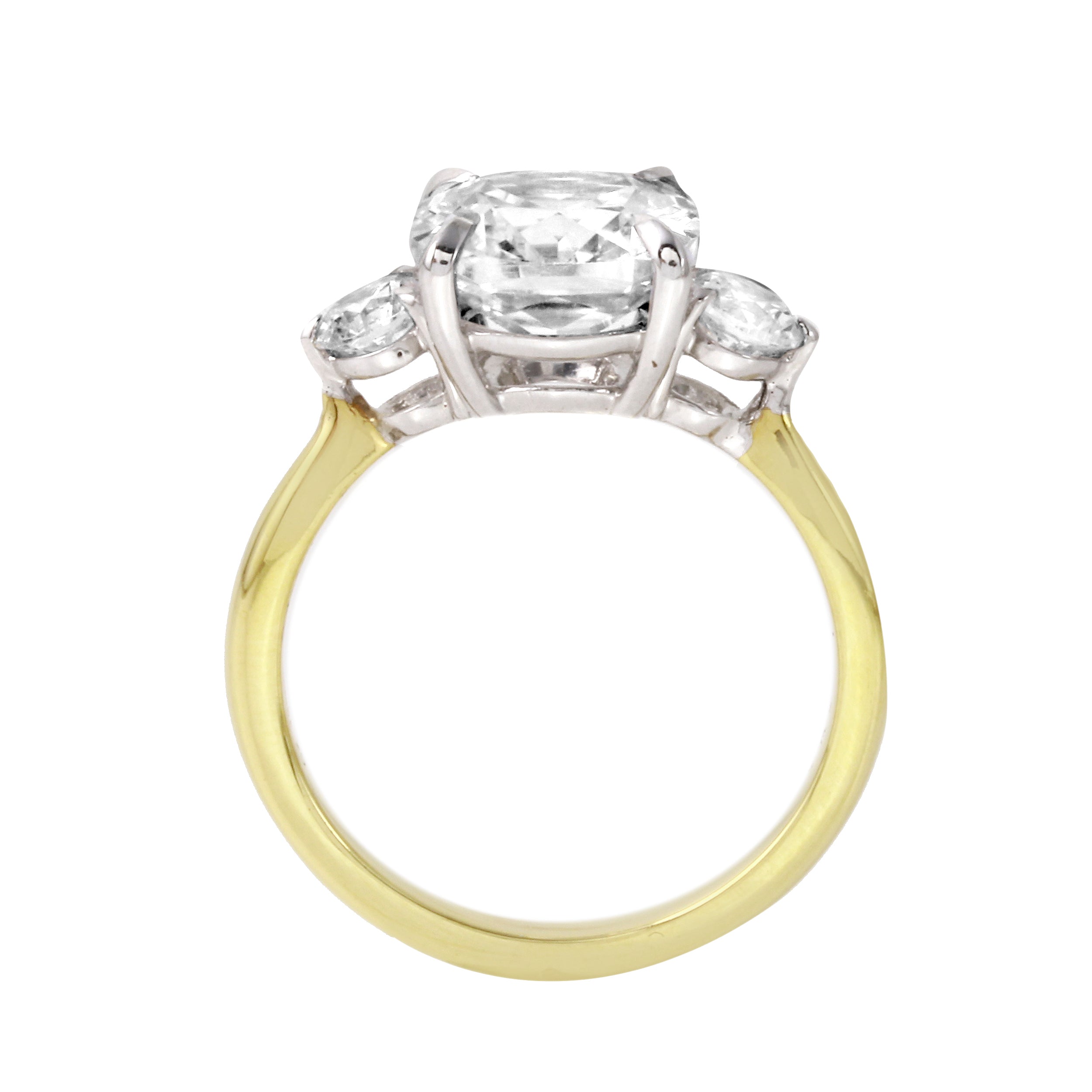 Three Stone Cushion and Round Cut Diamond Engagement Ring Setting-Engagement Ring-Ashley Schenkein Jewelry Design
