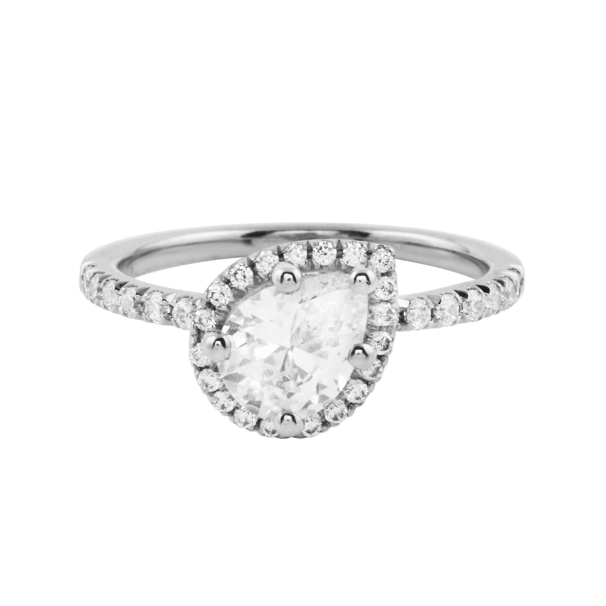 Asymmetrical Pear Cut Diamond Halo Engagement Ring Setting-Engagement Ring-Ashley Schenkein Jewelry Design