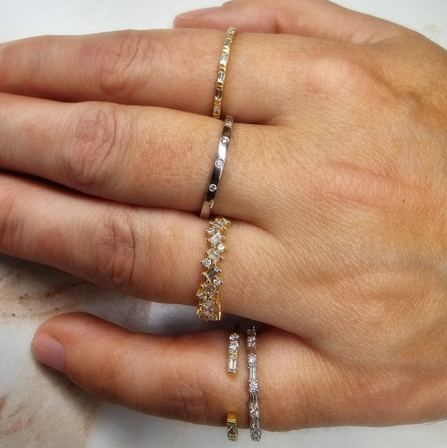 Baguette and Round Diamond Sprinkle Ring-Wedding Band-Ashley Schenkein Jewelry Design