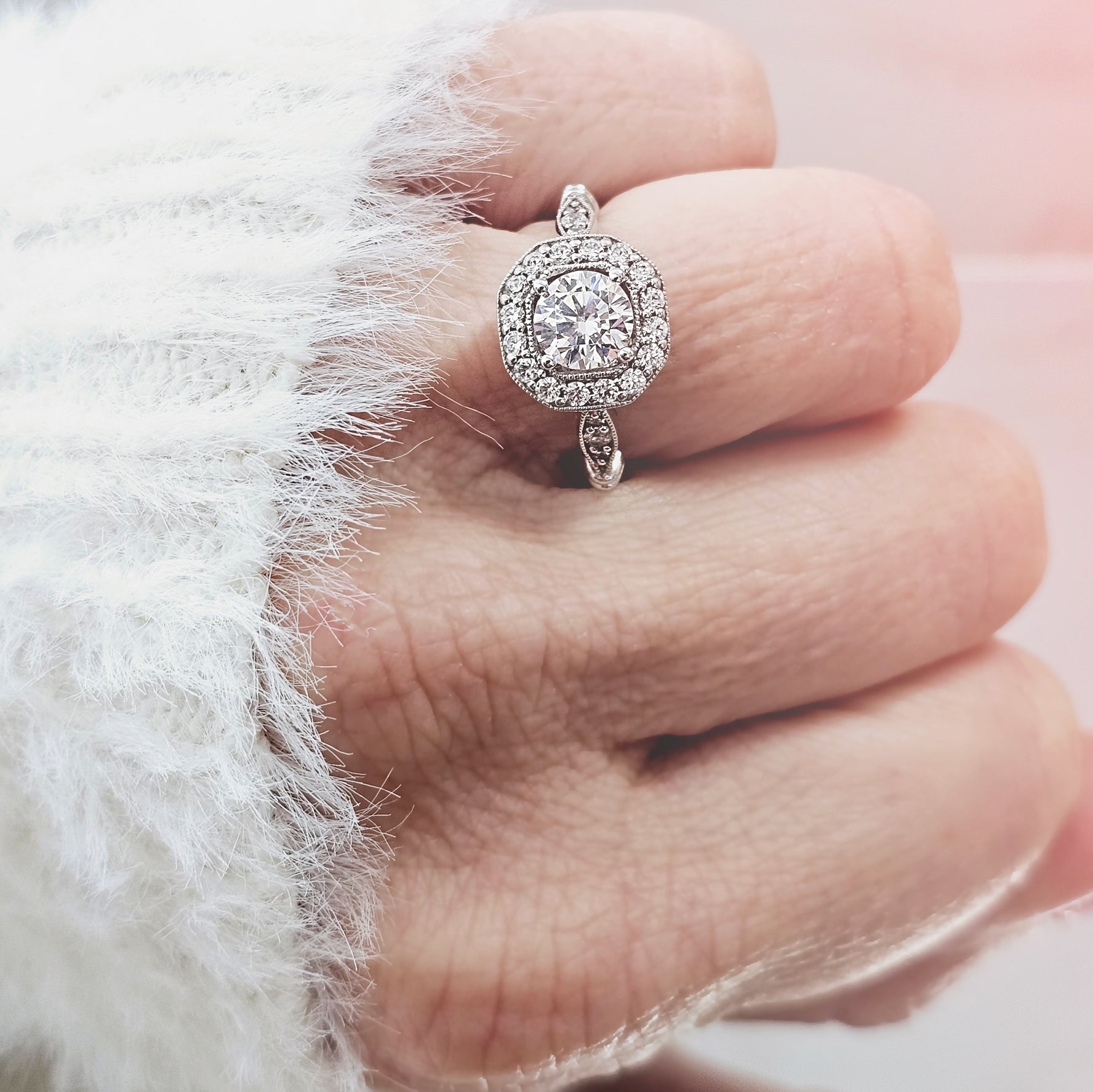 Round Diamond Squared Halo Vintage Inspired Engagement Ring Setting-Engagement Ring-Ashley Schenkein Jewelry Design