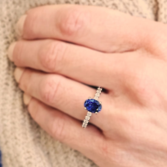 Oval Solitaire Sapphire and Diamond Pavé Band Engagement Ring Setting-Engagement Ring-Ashley Schenkein Jewelry Design