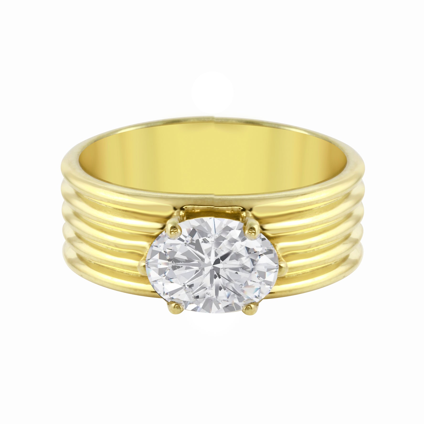 Oval Diamond Wide Ribbed Band Engagement Ring Setting-Engagement Ring-Ashley Schenkein Jewelry Design
