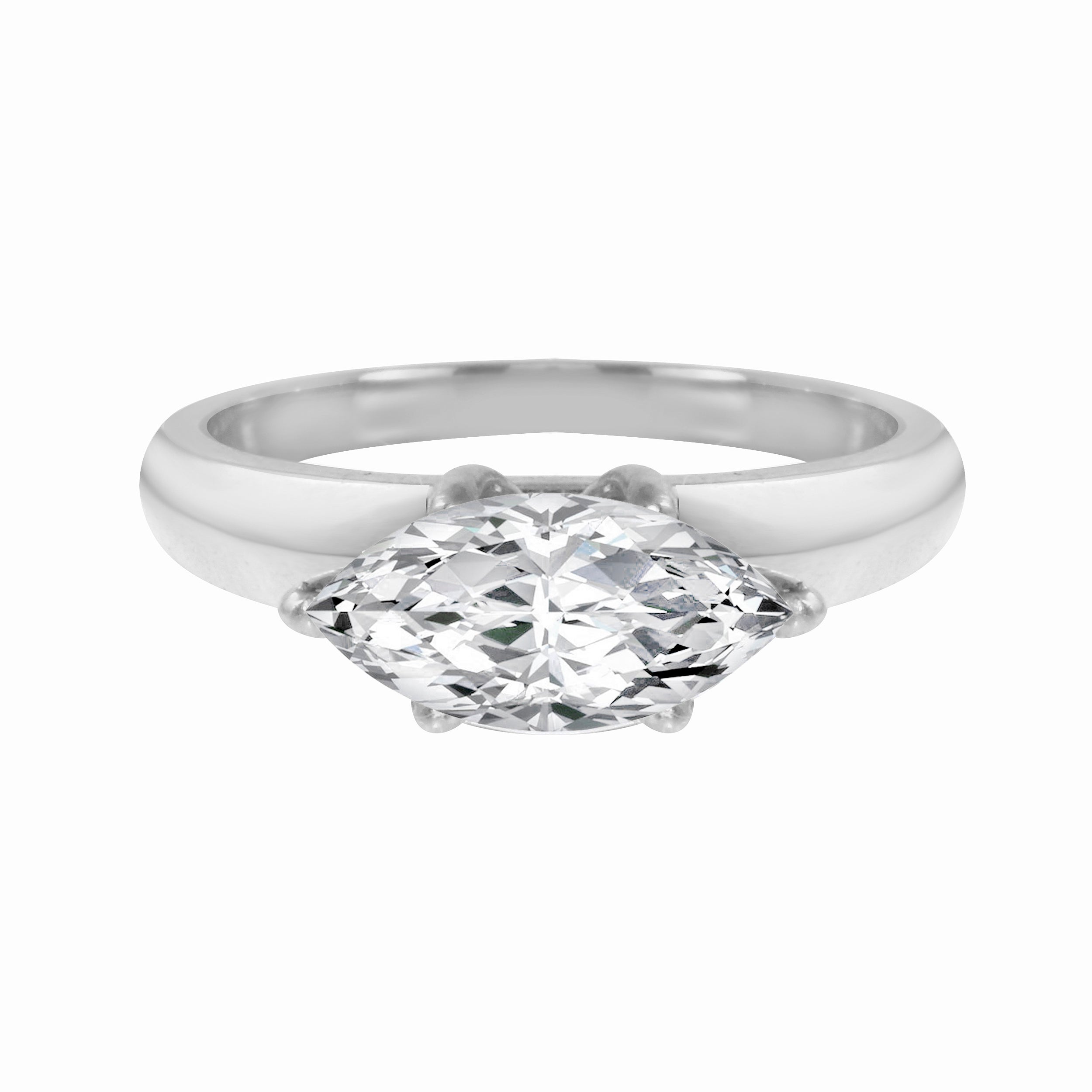 East-West Solitaire Marquise Diamond Wide Knife Edge Engagement Ring Setting-Engagement Ring-Ashley Schenkein Jewelry Design
