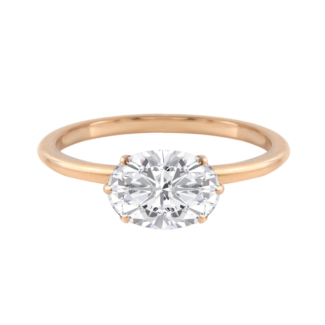 East-West Oval Diamond Six Prong Solitaire Engagement Ring Setting-Engagement Ring-Ashley Schenkein Jewelry Design