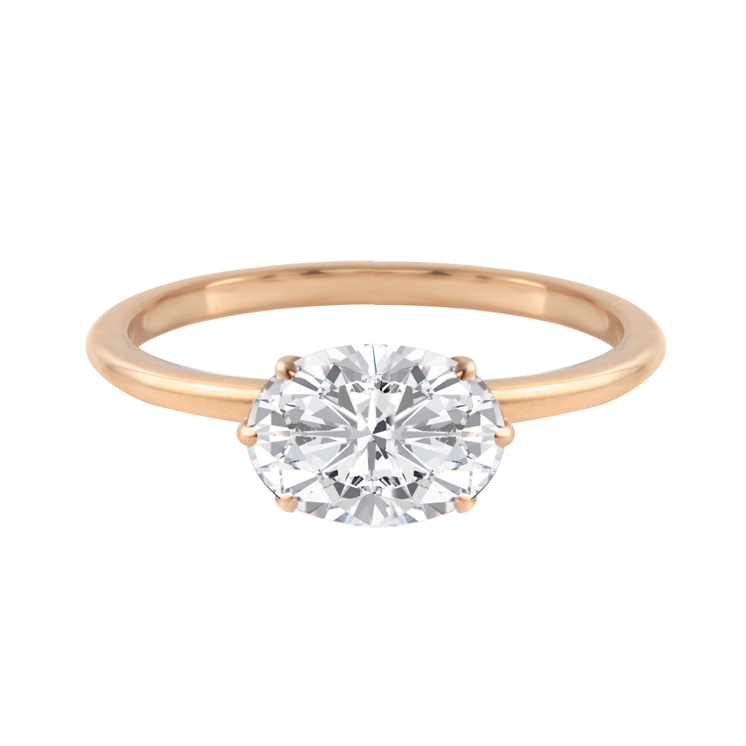 East-West Oval Diamond Six Prong Solitaire Engagement Ring Setting-Engagement Ring-Ashley Schenkein Jewelry Design