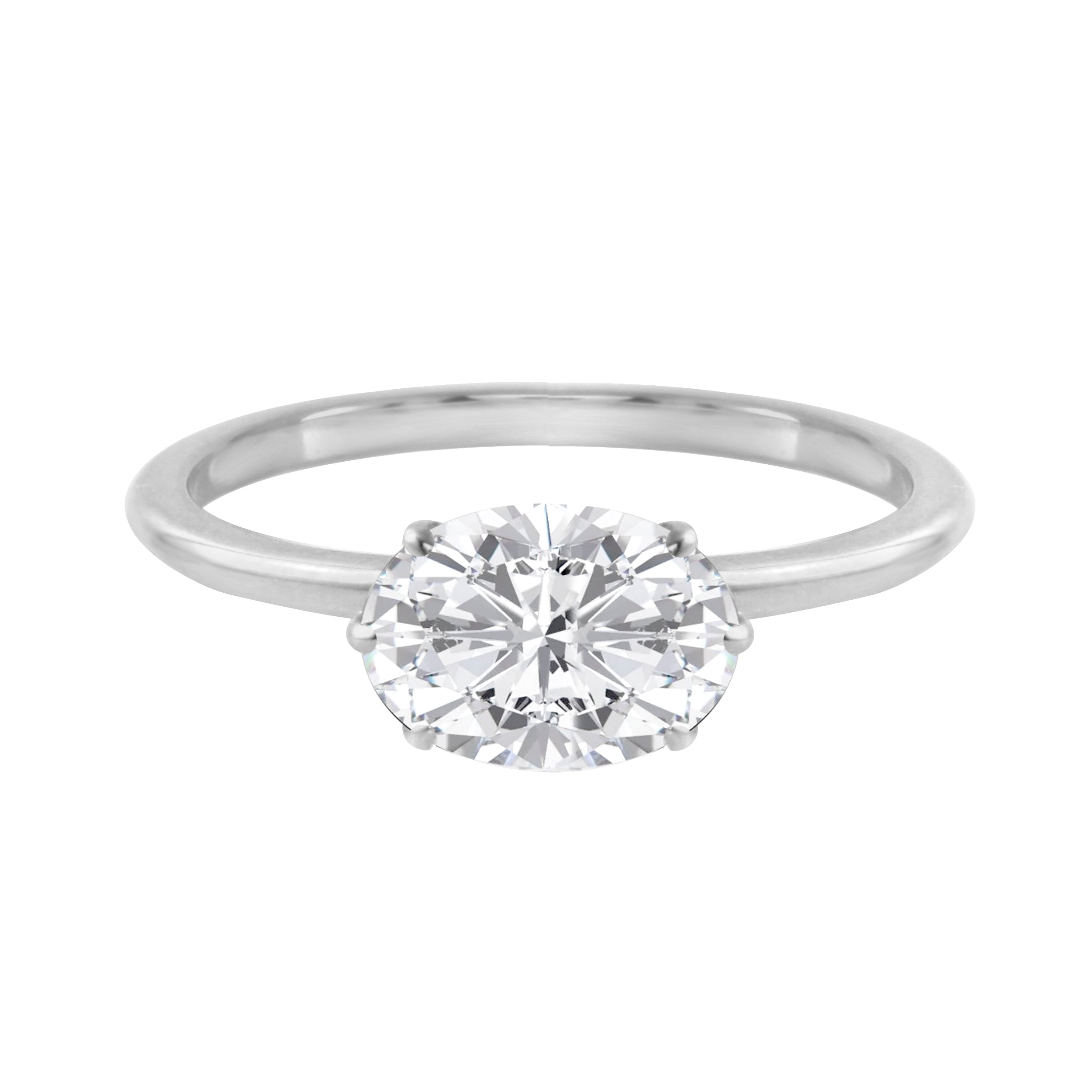 East-West Oval Diamond Six Prong Solitaire Engagement Ring Setting-Engagement Ring-Ashley Schenkein Jewelry Design