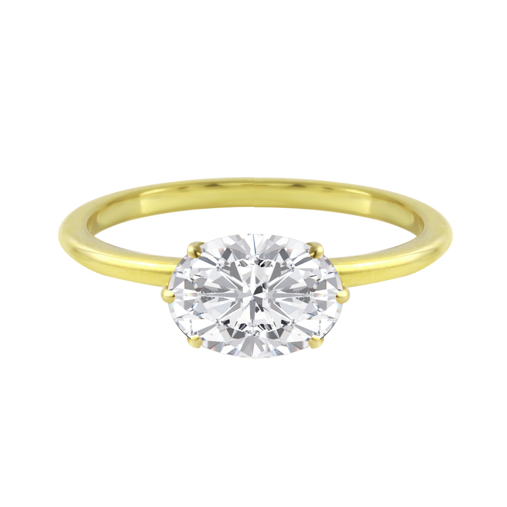 East-West Oval Diamond Six Prong Solitaire Engagement Ring Setting-Engagement Ring-Ashley Schenkein Jewelry Design