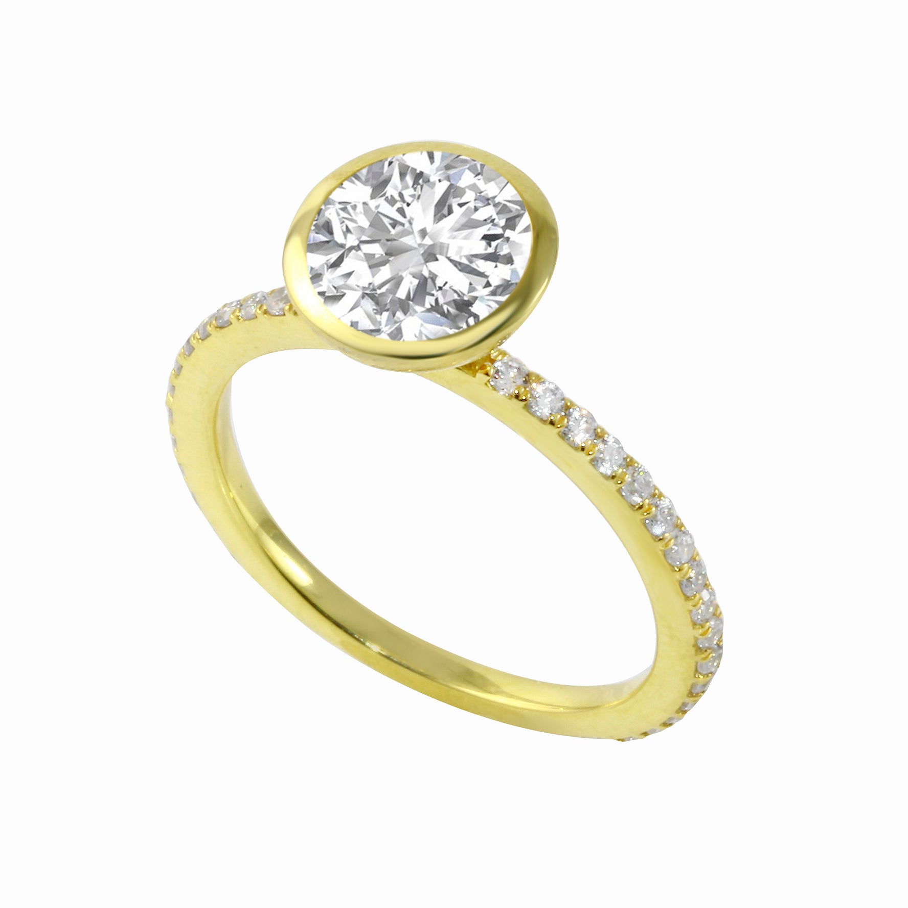 Round Diamond Bezel Pavé Band Engagement Ring Setting-Engagement Ring-Ashley Schenkein Jewelry Design