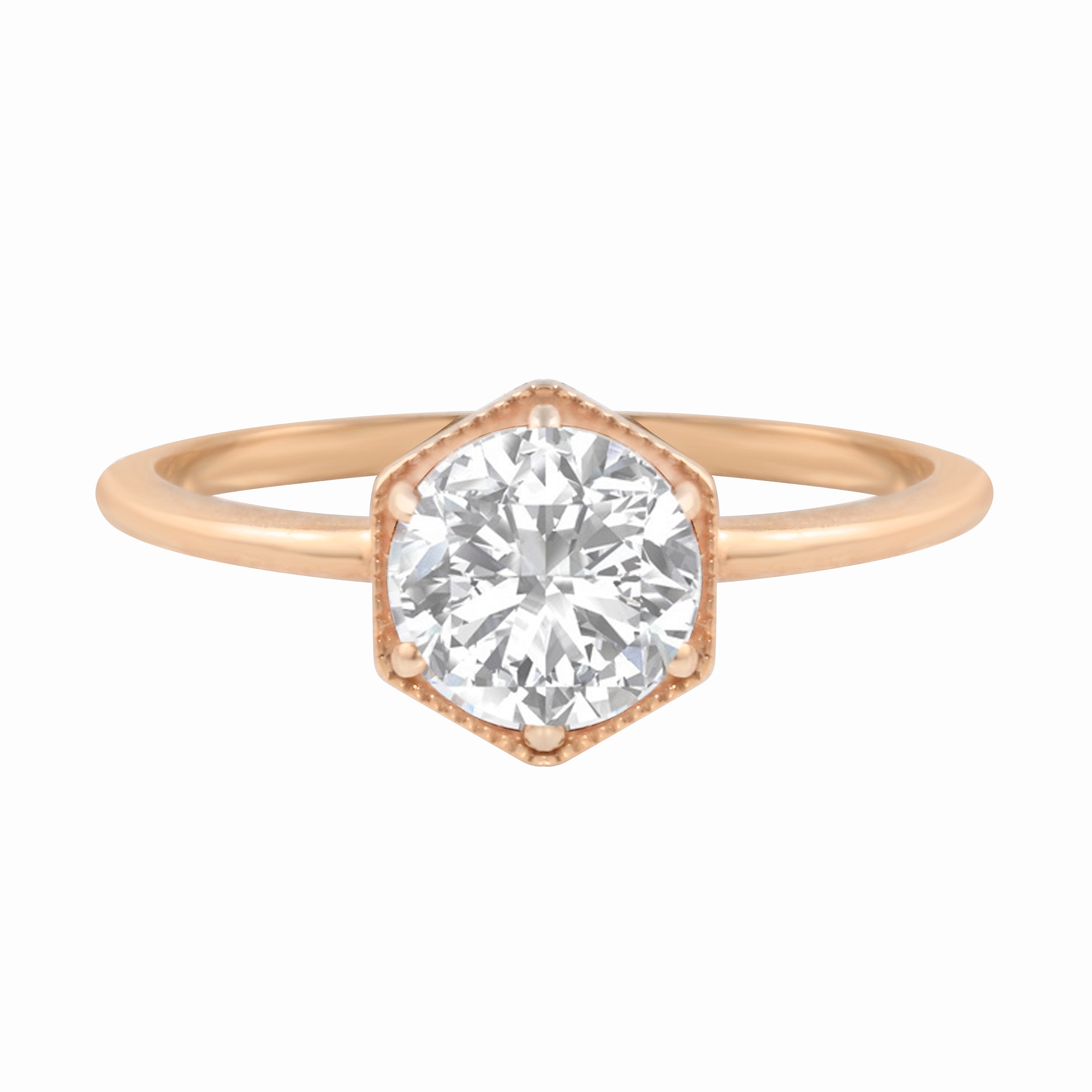 Round Brilliant Diamond Hexagon Engagement Ring Setting-Engagement Ring-Ashley Schenkein Jewelry Design