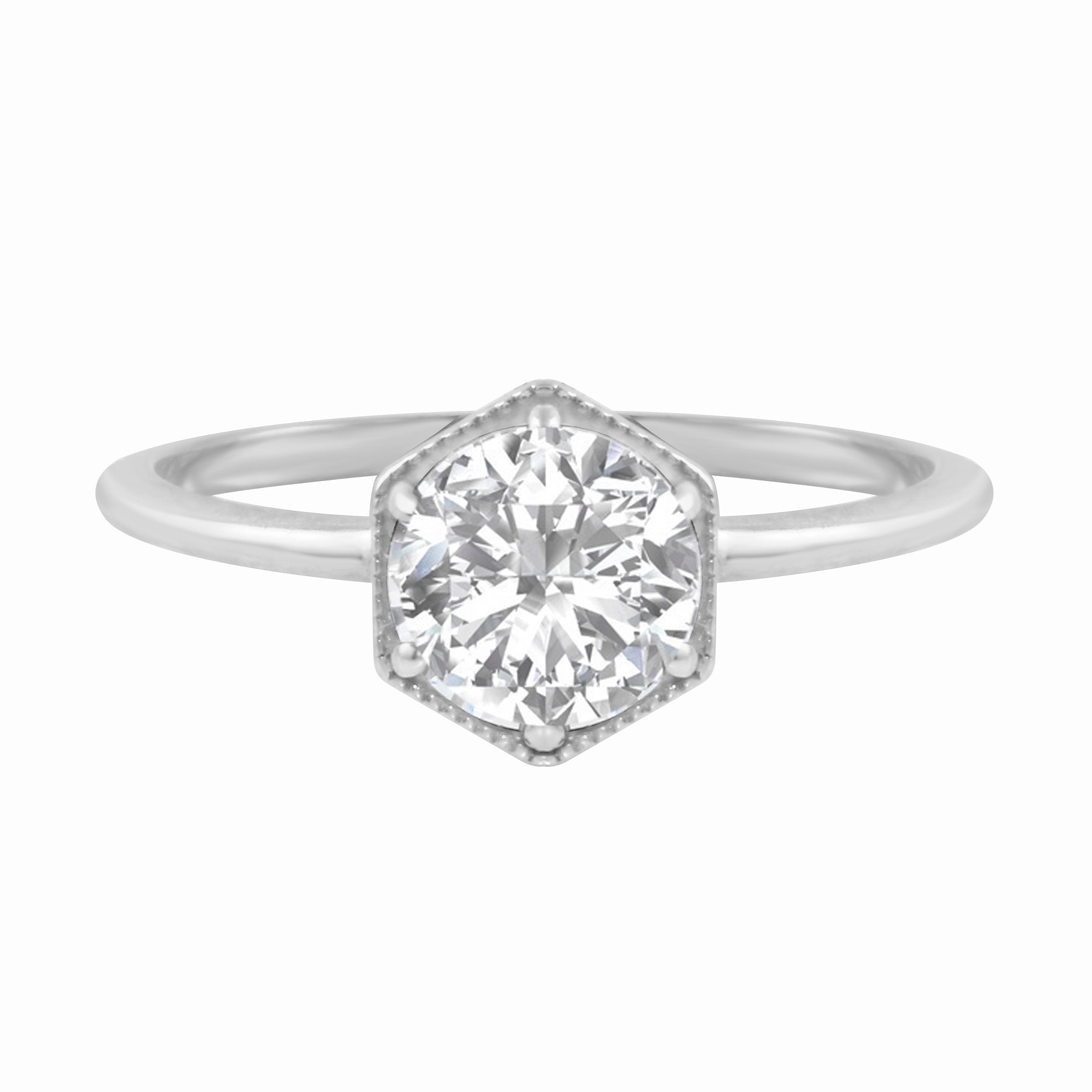 Round Brilliant Diamond Hexagon Engagement Ring Setting-Engagement Ring-Ashley Schenkein Jewelry Design