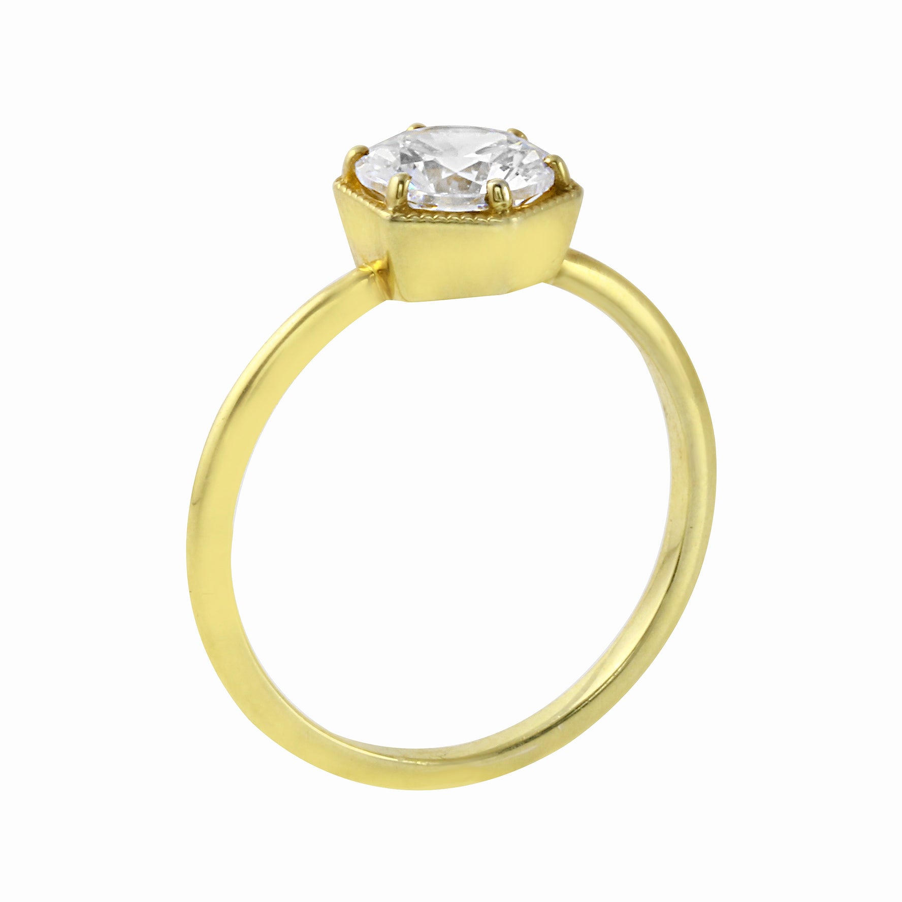 Round Brilliant Diamond Hexagon Engagement Ring Setting-Engagement Ring-Ashley Schenkein Jewelry Design