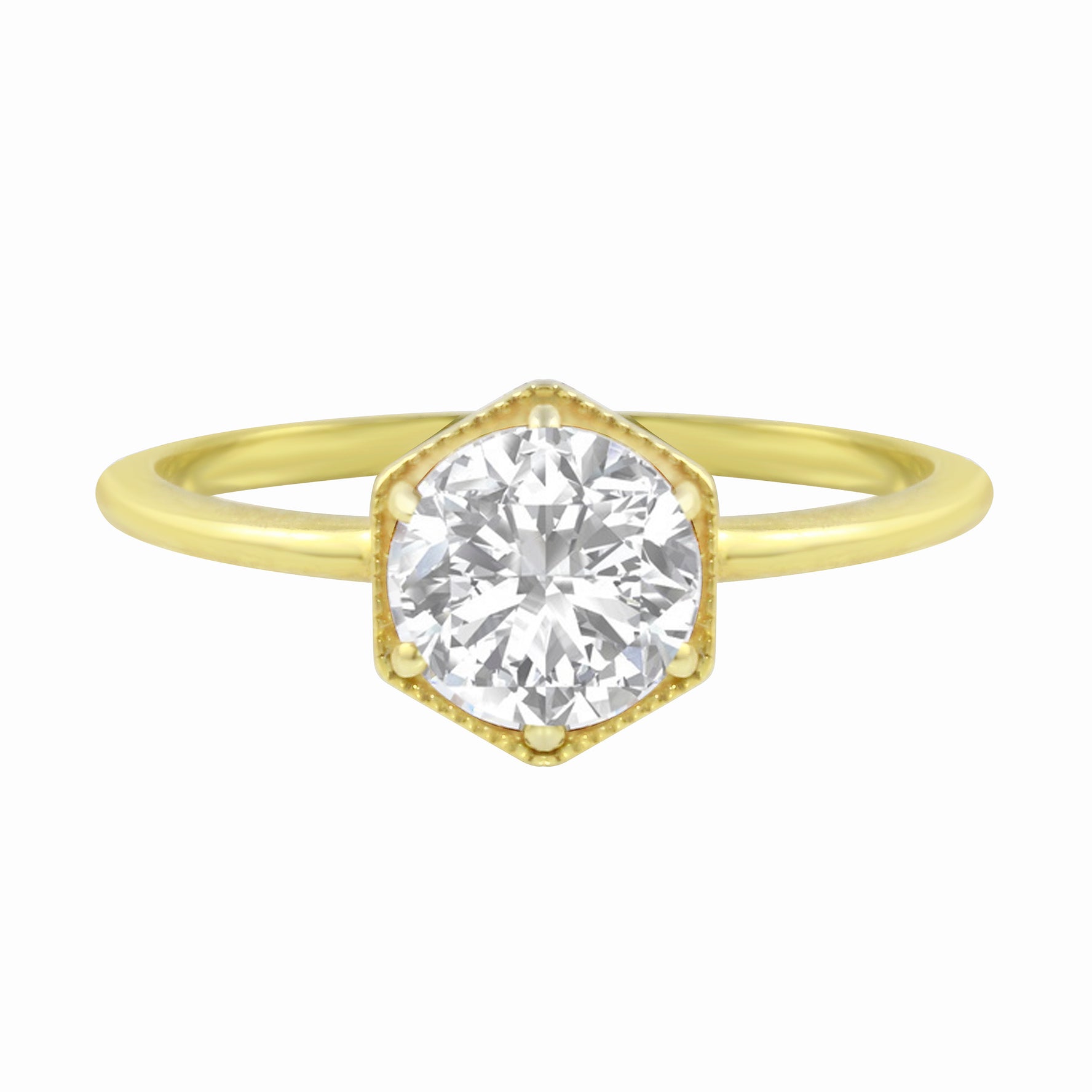 Round Brilliant Diamond Hexagon Engagement Ring Setting-Engagement Ring-Ashley Schenkein Jewelry Design