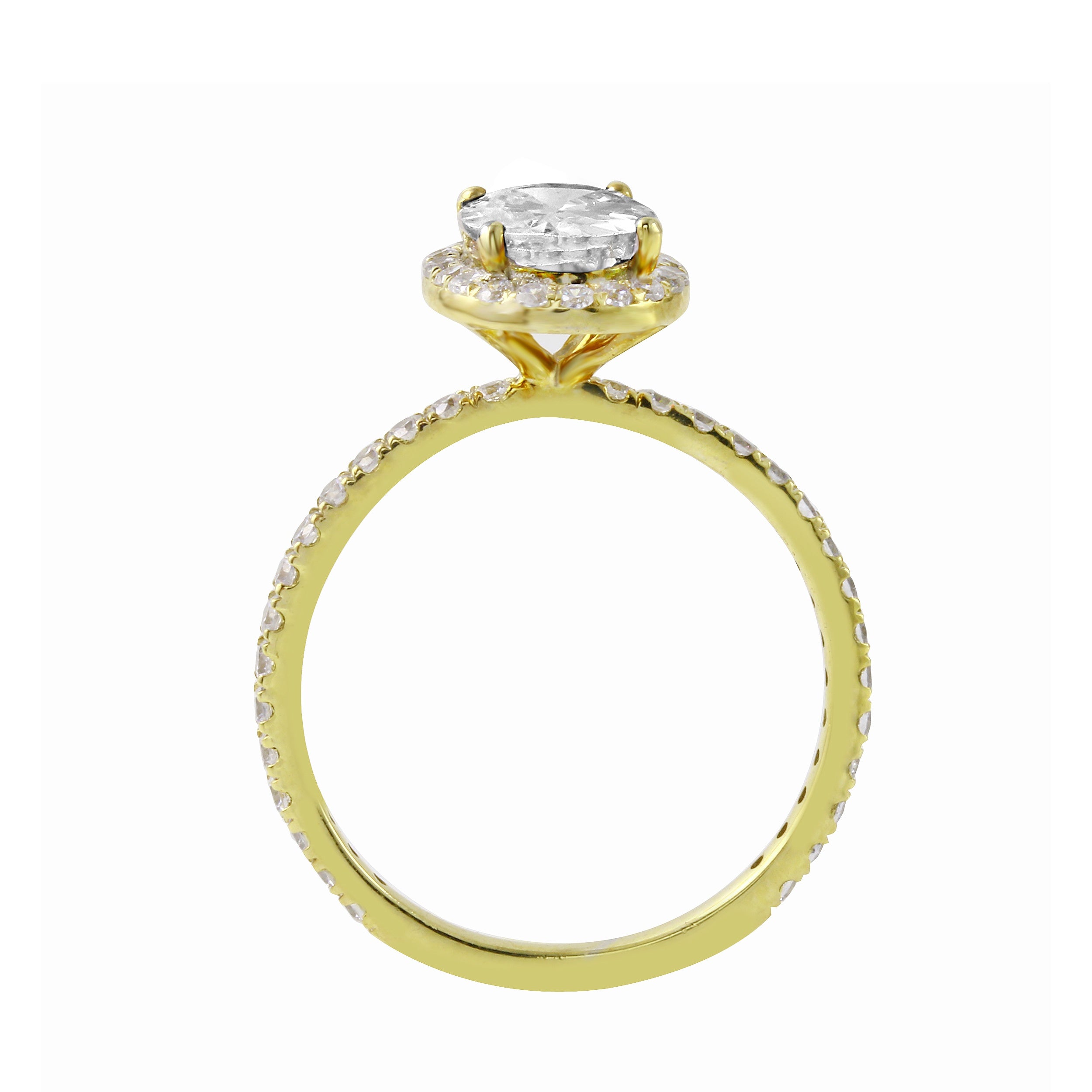 Oval-Cut Diamond Halo Pavé Band Engagement Ring Setting-Engagement Ring-Ashley Schenkein Jewelry Design