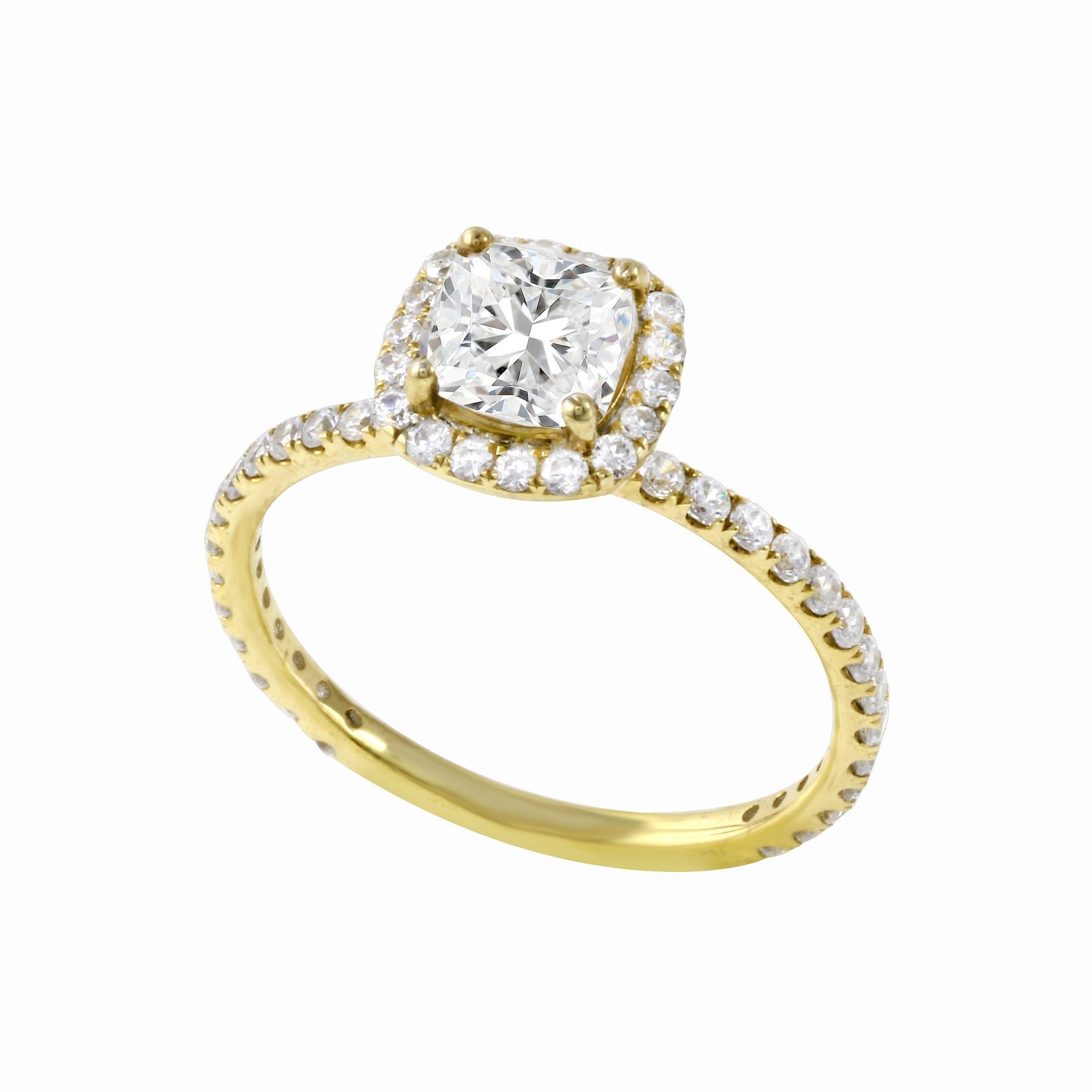 Cushion-Cut Diamond Halo Pavé Band Engagement Ring Setting-Engagement Ring-Ashley Schenkein Jewelry Design