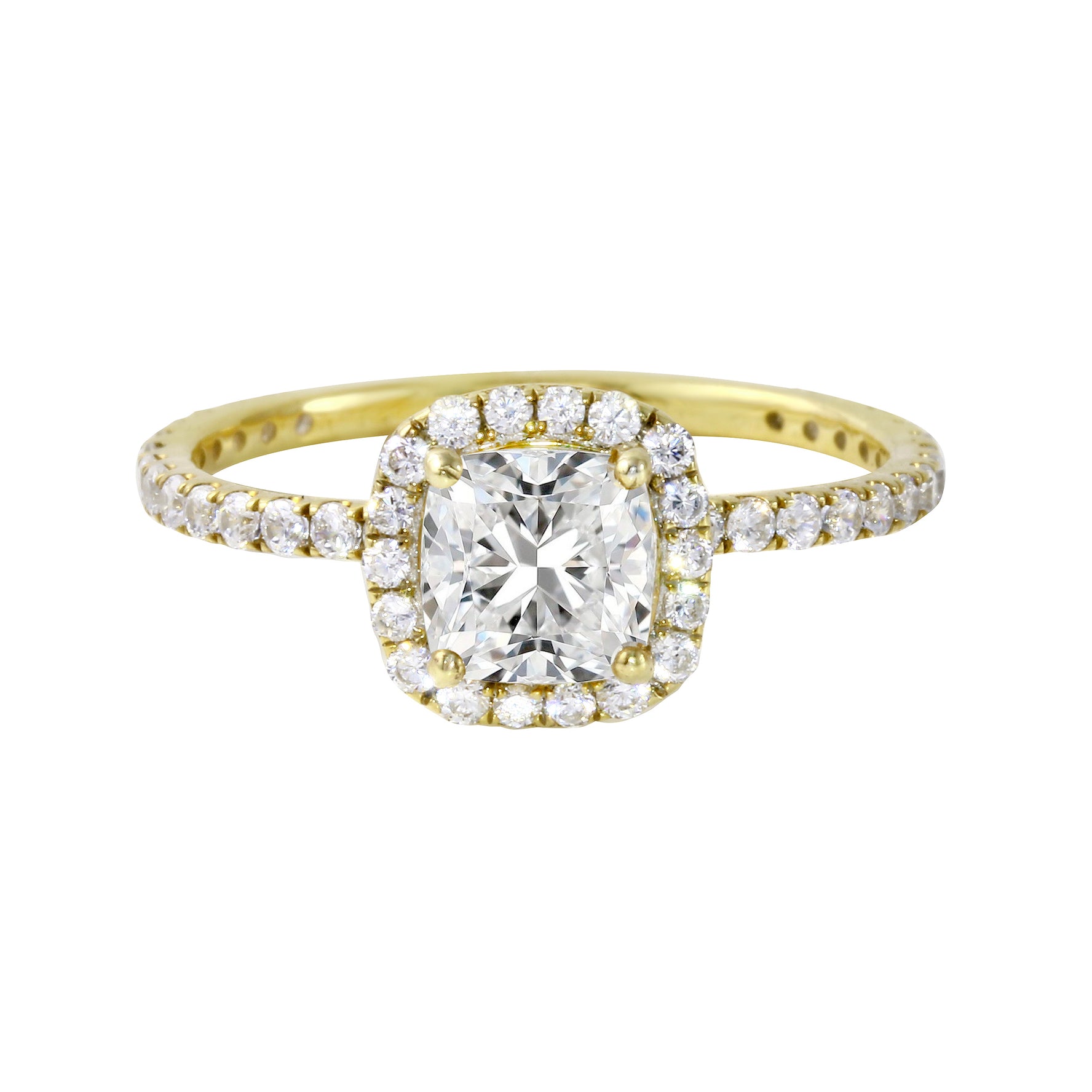 Cushion-Cut Diamond Halo Pavé Band Engagement Ring Setting-Engagement Ring-Ashley Schenkein Jewelry Design