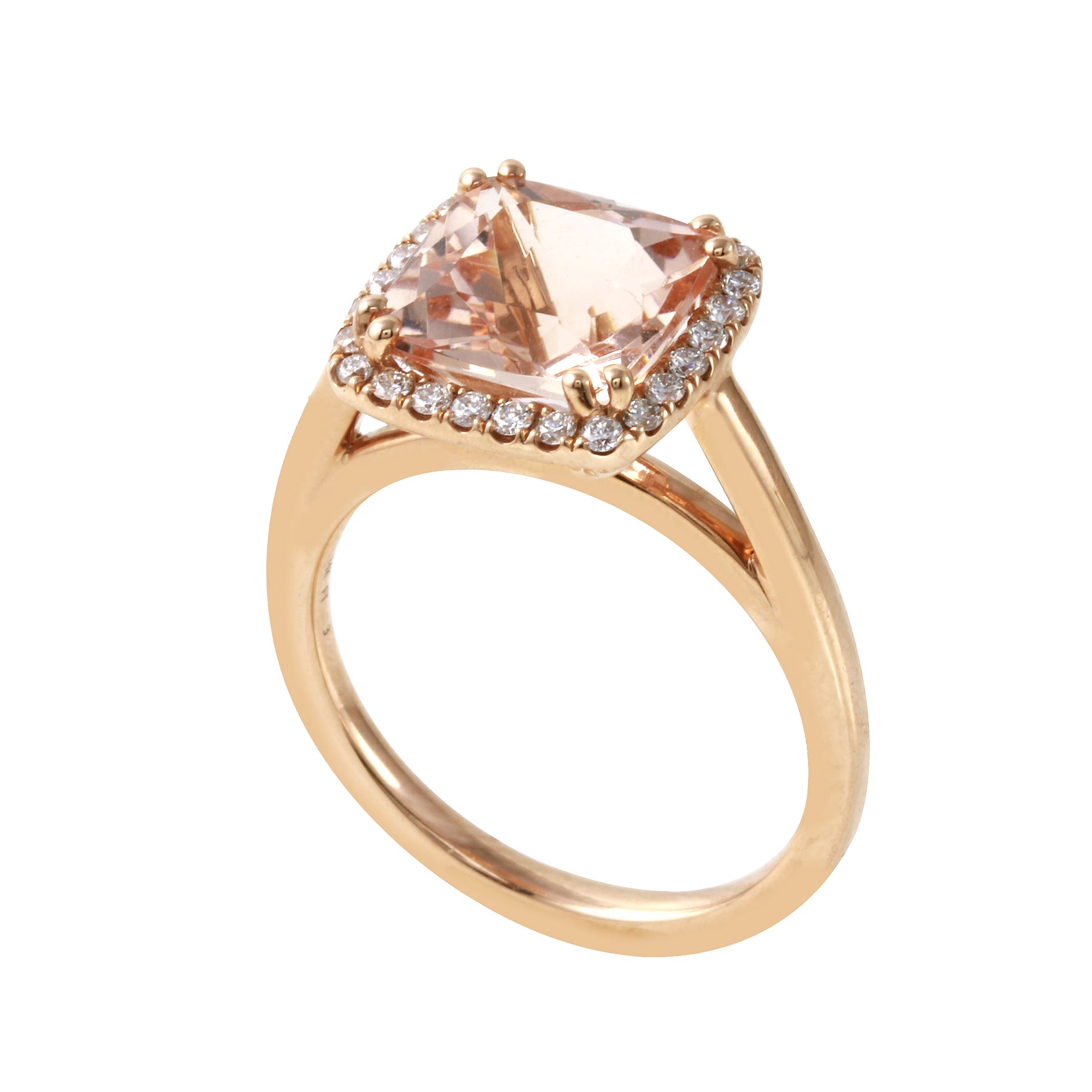 Morganite Cushion-Cut Diamond Pavé Halo and Band Engagement Ring Setting-Engagement Ring-Ashley Schenkein Jewelry Design
