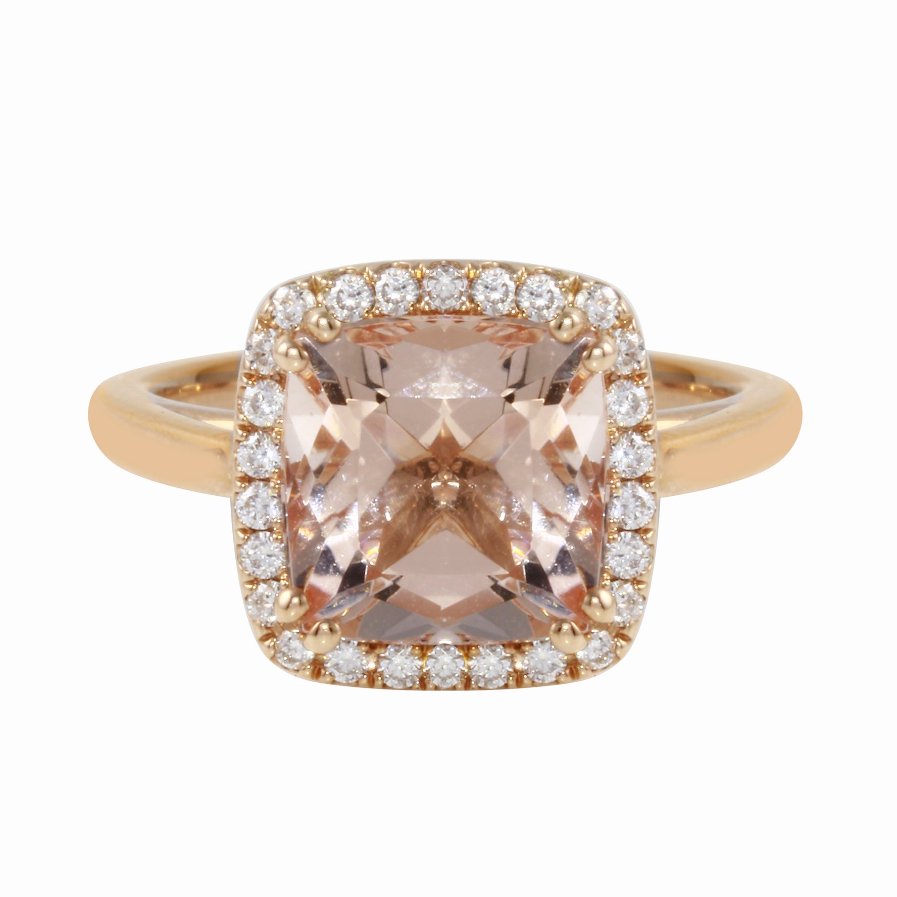 Morganite Cushion-Cut Diamond Pavé Halo and Band Engagement Ring Setting-Engagement Ring-Ashley Schenkein Jewelry Design