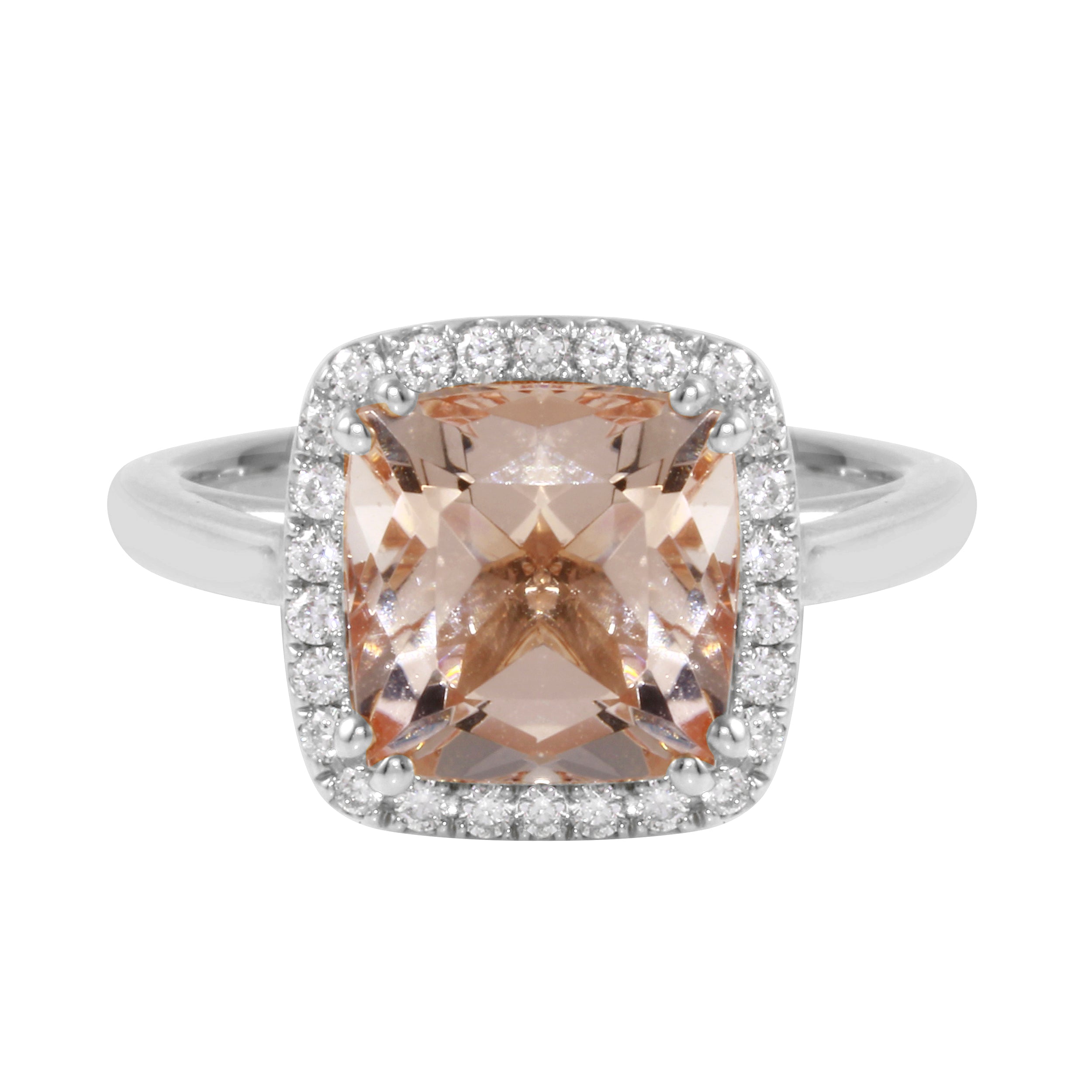 Morganite Cushion-Cut Diamond Pavé Halo and Band Engagement Ring Setting-Engagement Ring-Ashley Schenkein Jewelry Design