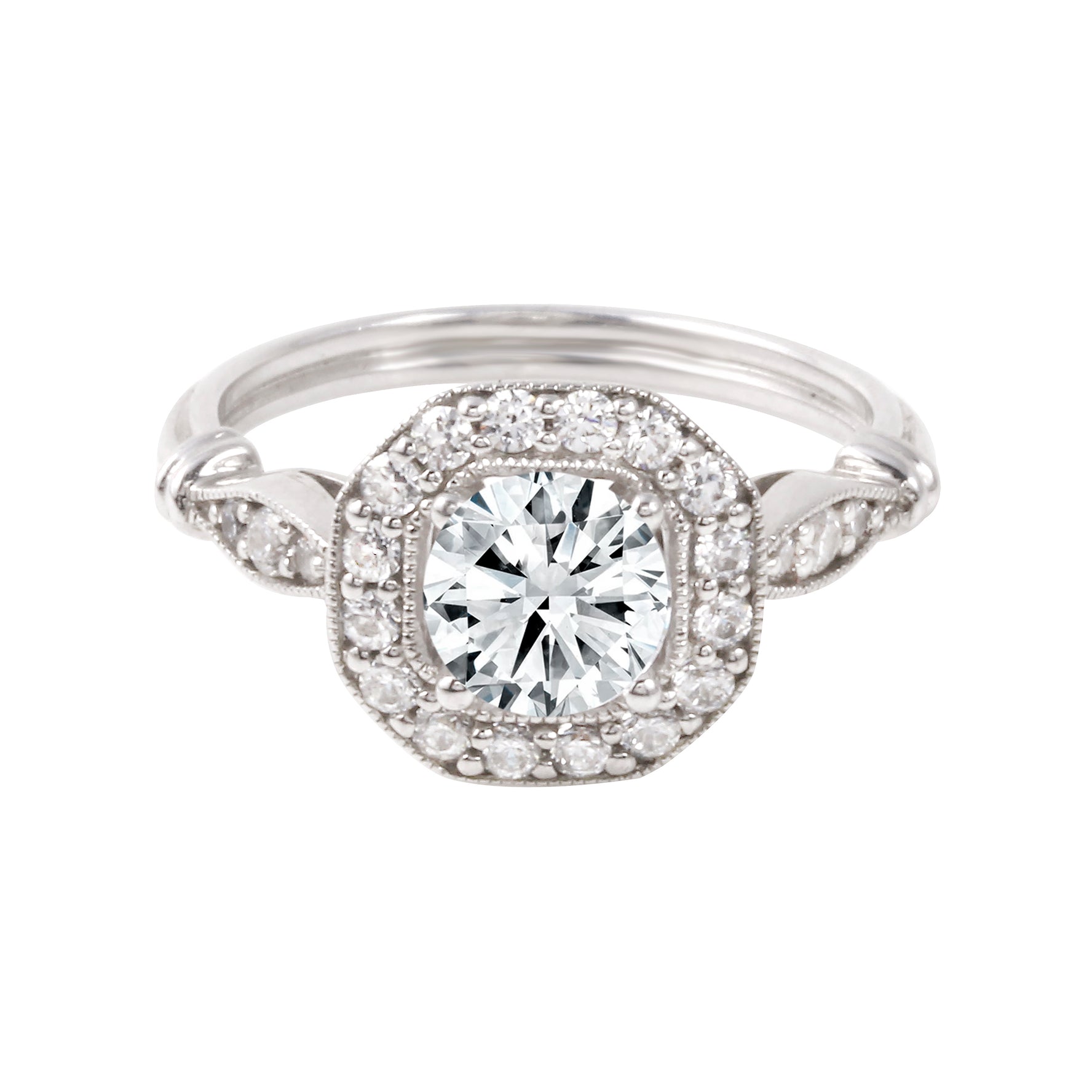 Round Diamond Squared Halo Vintage Inspired Engagement Ring Setting-Engagement Ring-Ashley Schenkein Jewelry Design