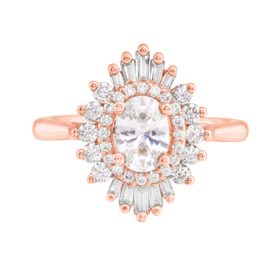 Baguette and Round Diamond Starburst Halo Engagement Ring Setting-Engagement Ring-Ashley Schenkein Jewelry Design