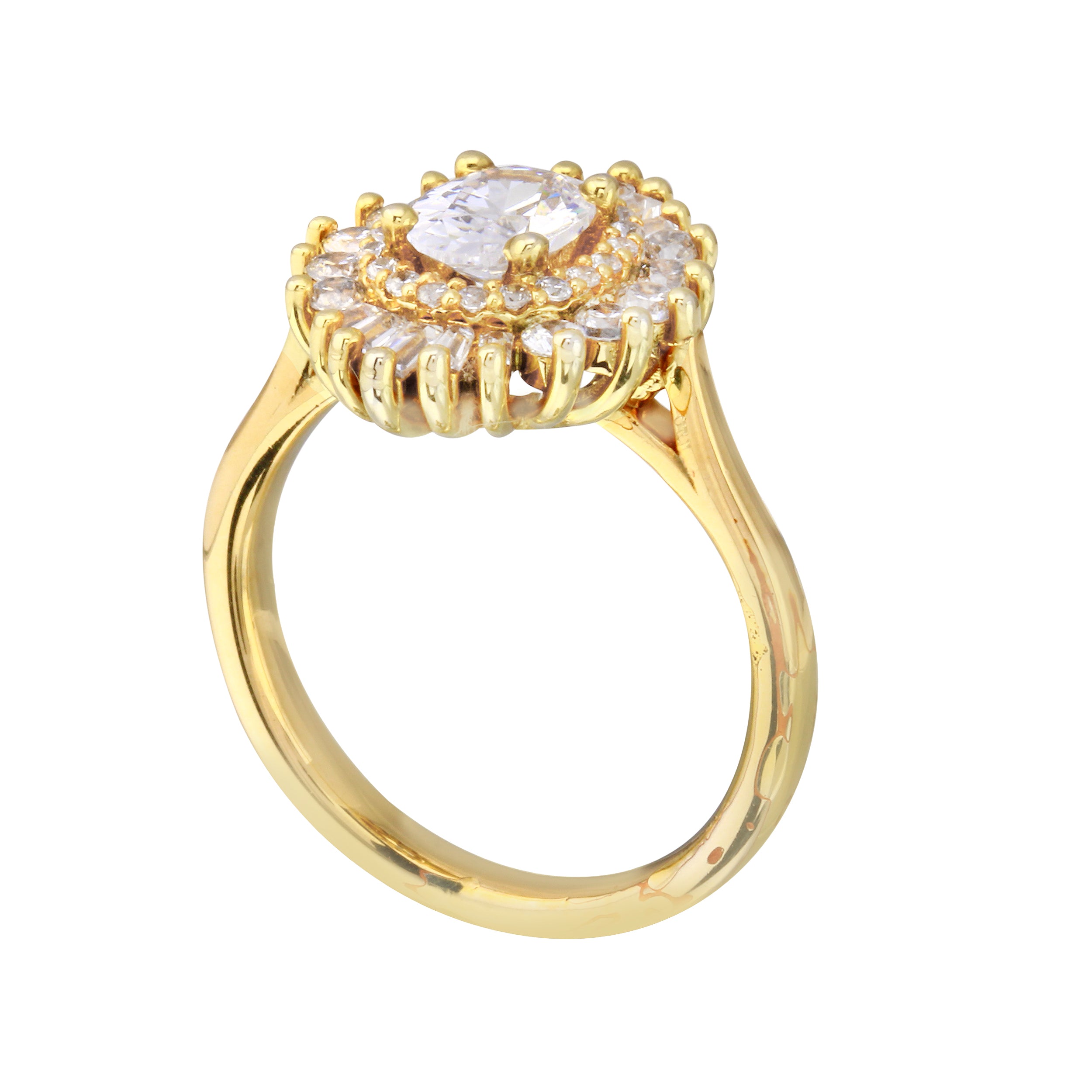 Baguette and Round Diamond Starburst Halo Engagement Ring Setting-Engagement Ring-Ashley Schenkein Jewelry Design