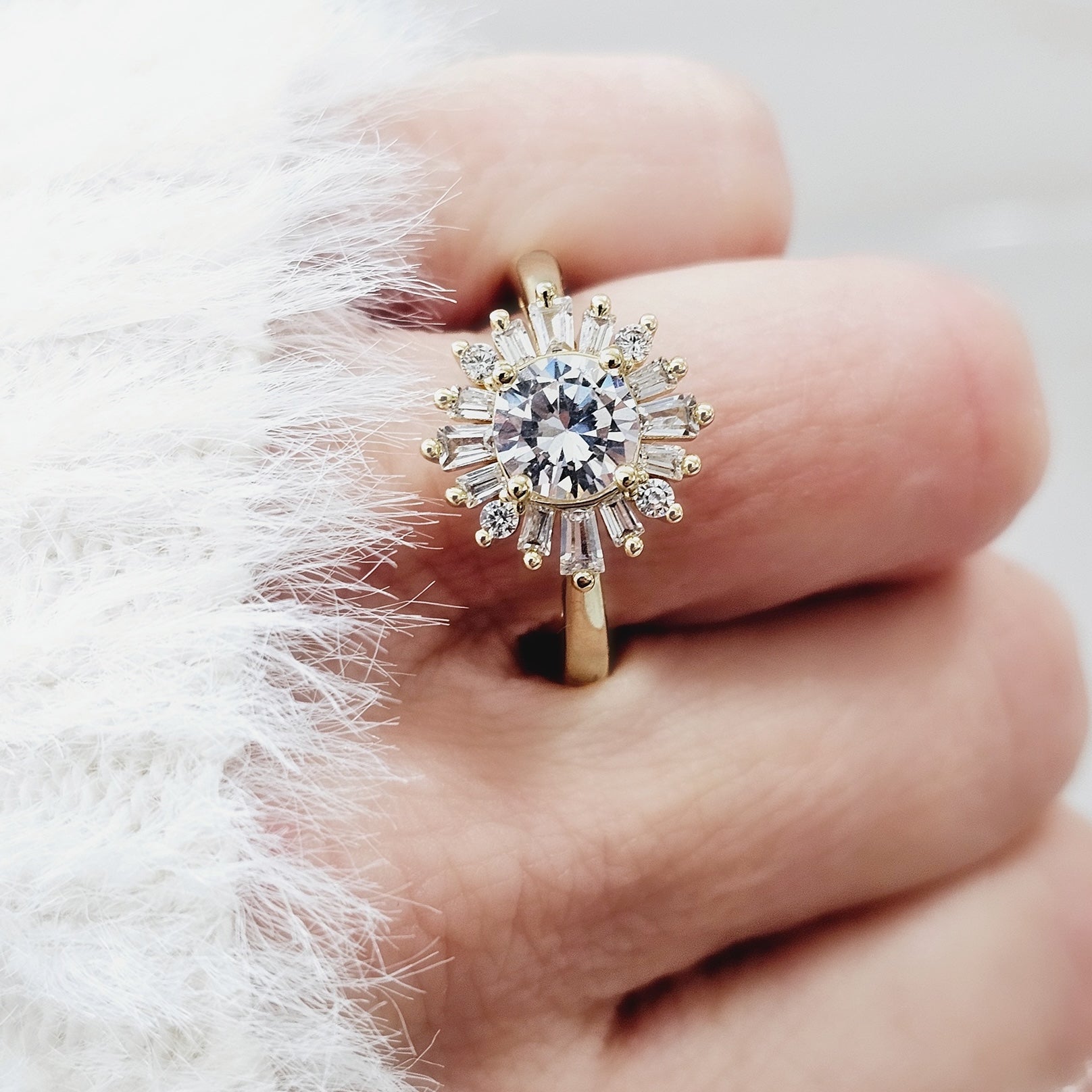 Round Diamond Starburst Engagement Ring Setting-Engagement Ring-Ashley Schenkein Jewelry Design