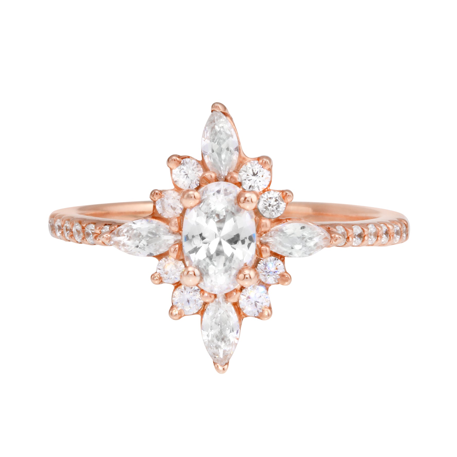 Oval Diamond and Starburst Flower Halo Engagement Ring Setting-Engagement Ring-Ashley Schenkein Jewelry Design