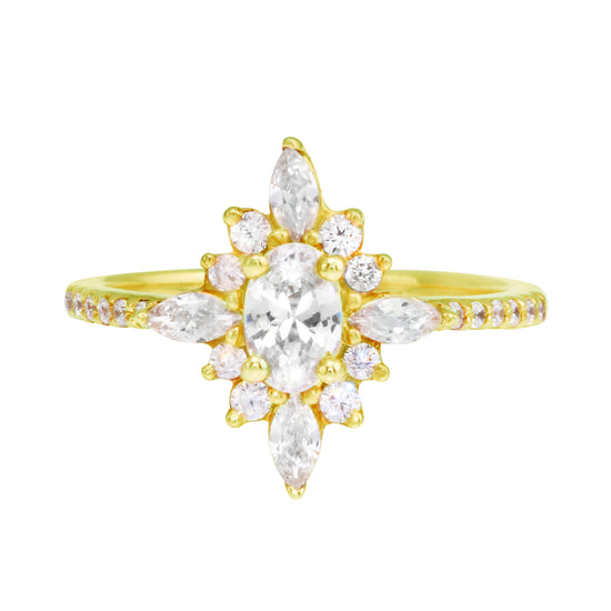 Oval Diamond and Starburst Flower Halo Engagement Ring Setting-Engagement Ring-Ashley Schenkein Jewelry Design