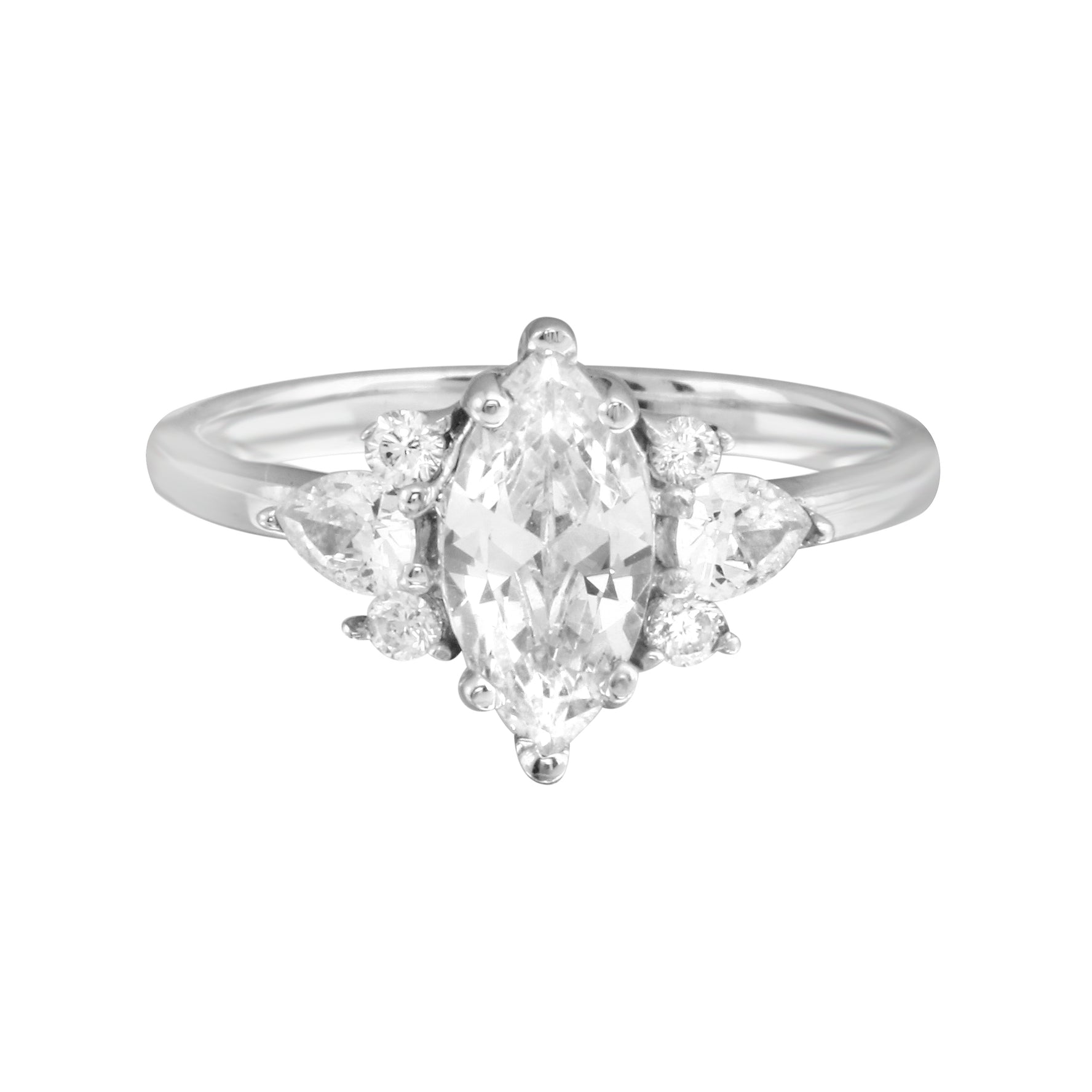 Marquise Solitaire Engagement Ring with Pear and Round Side Diamonds Setting-Engagement Ring-Ashley Schenkein Jewelry Design