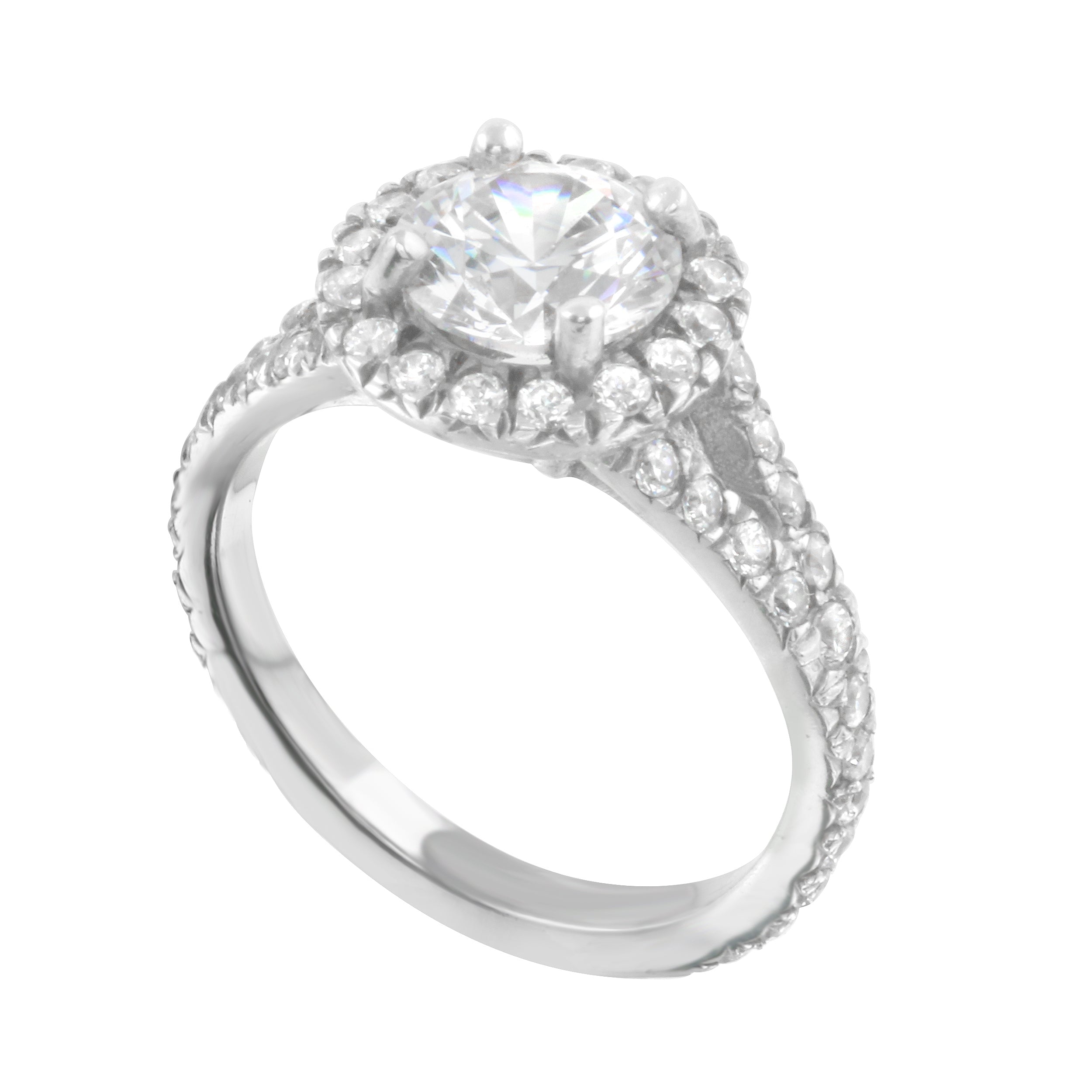 Round Diamond Halo Split Shank Engagement Ring Setting-Engagement Ring-Ashley Schenkein Jewelry Design