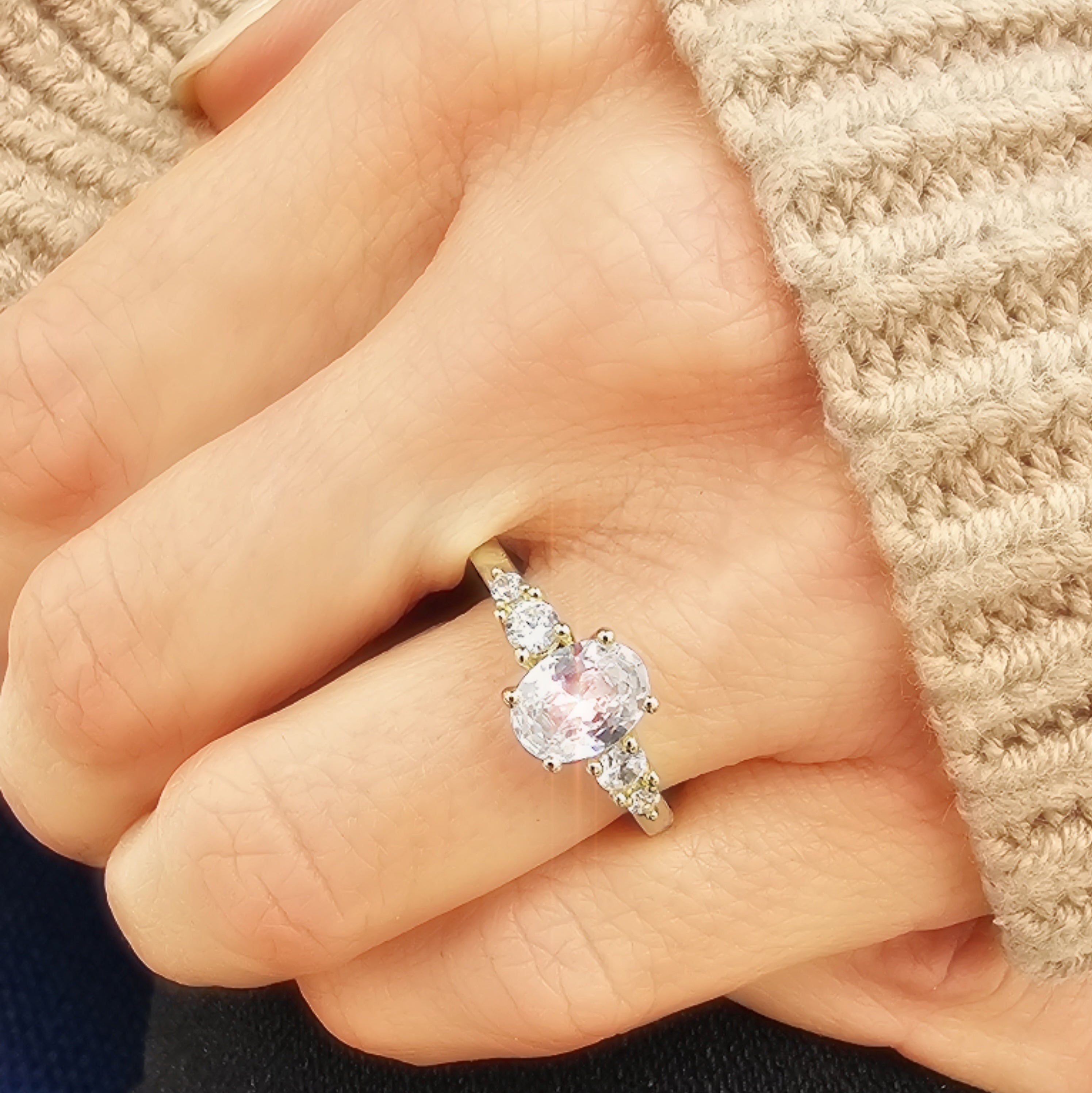 Oval and Round Diamond Five Stone Graduated Engagement Ring Setting-Engagement Ring-Ashley Schenkein Jewelry Design