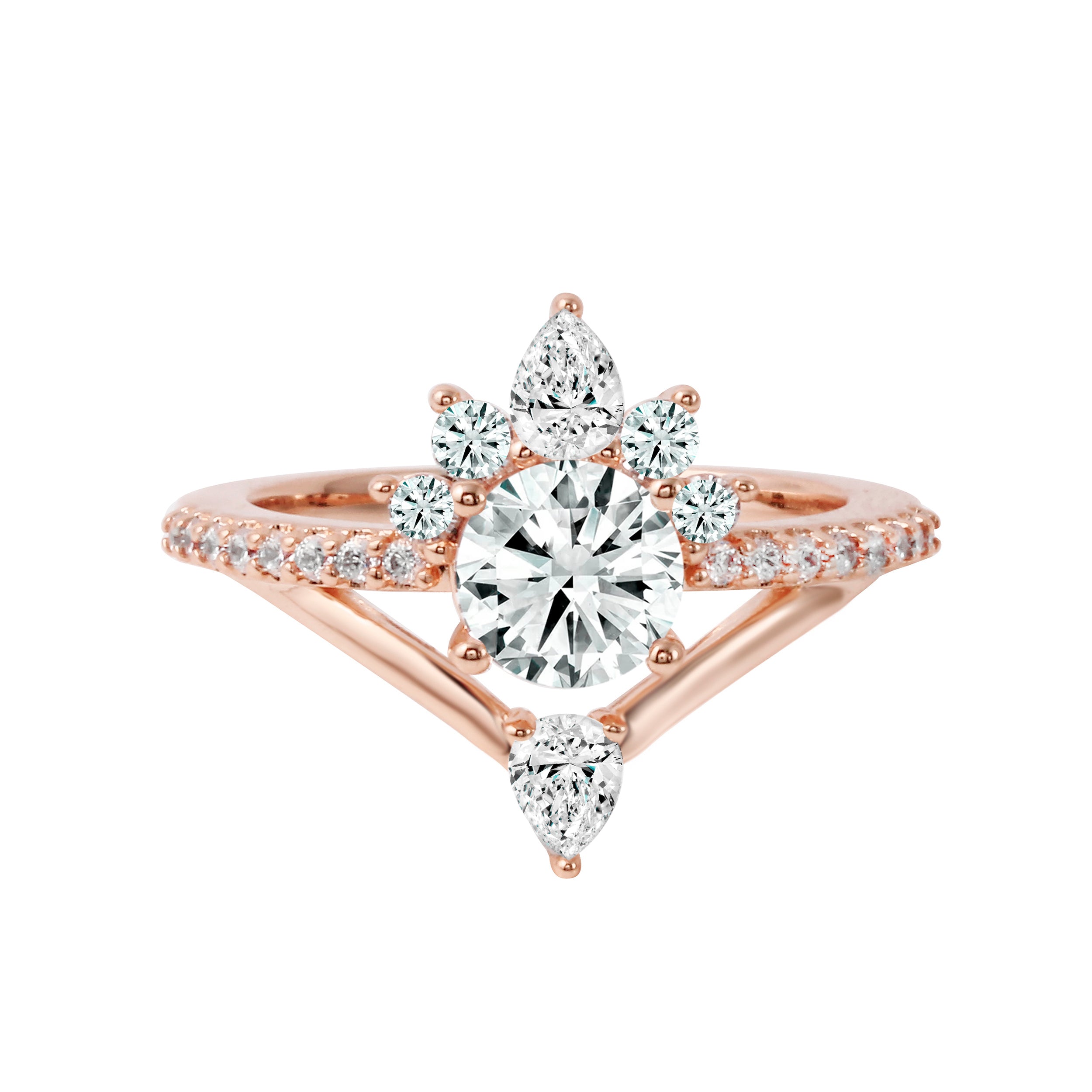 Round Diamond Starburst V-Shaped Engagement Ring Setting-Engagement Ring-Ashley Schenkein Jewelry Design