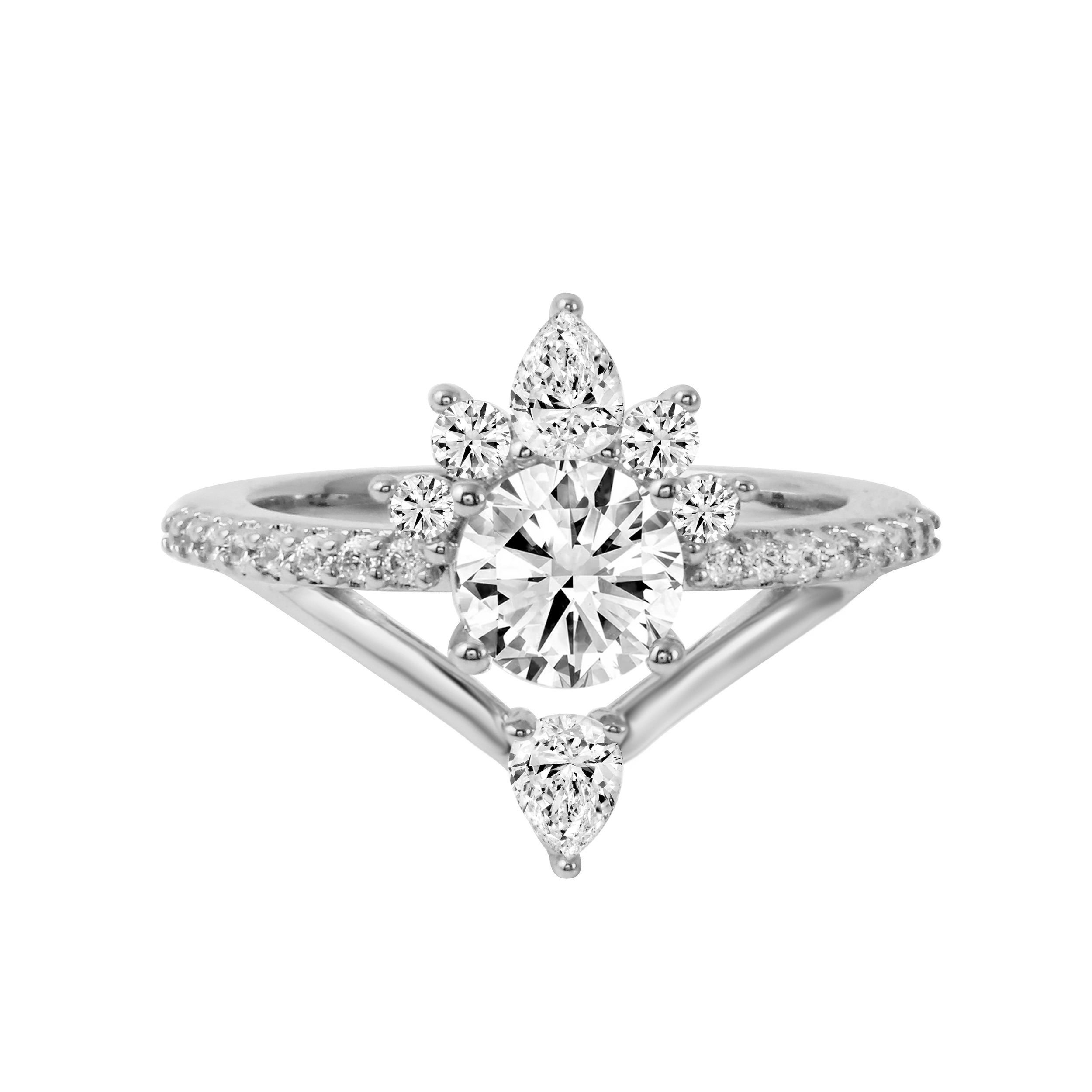 Round Diamond Starburst V-Shaped Engagement Ring Setting-Engagement Ring-Ashley Schenkein Jewelry Design