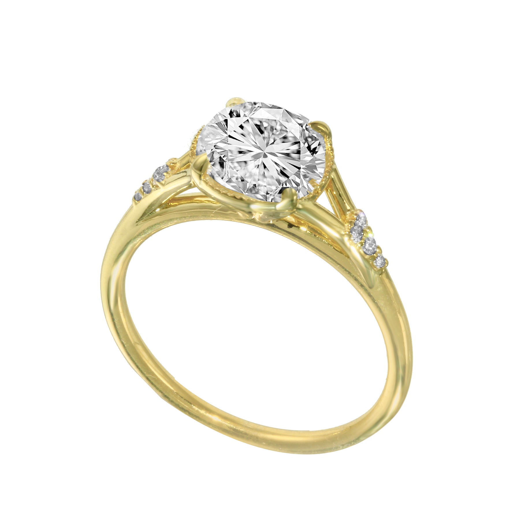 Round Diamond Cathedral Solitaire Engagement Ring with Pavé Detailing-Engagement Ring-Ashley Schenkein Jewelry Design