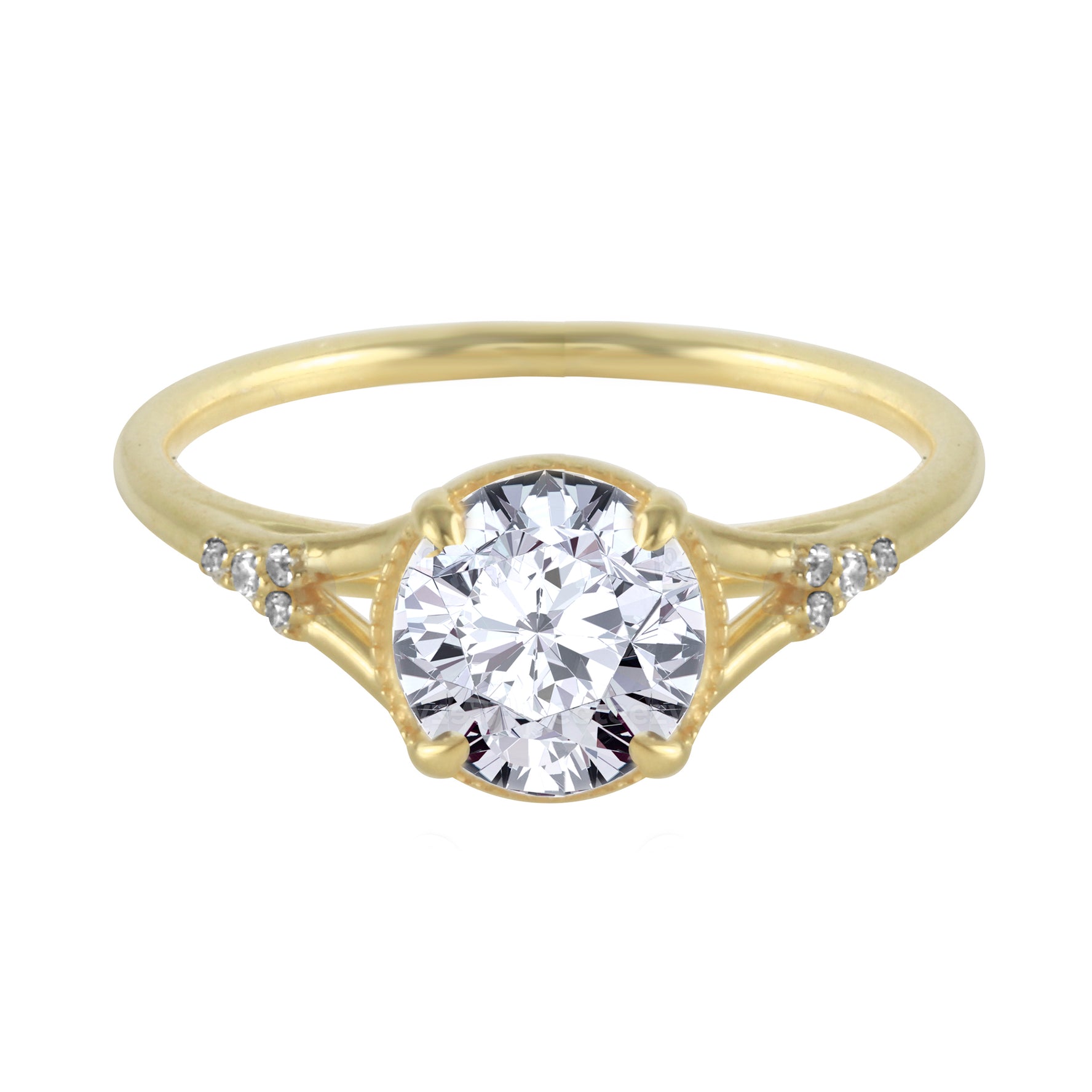 Round Diamond Cathedral Solitaire Engagement Ring with Pavé Detailing-Engagement Ring-Ashley Schenkein Jewelry Design