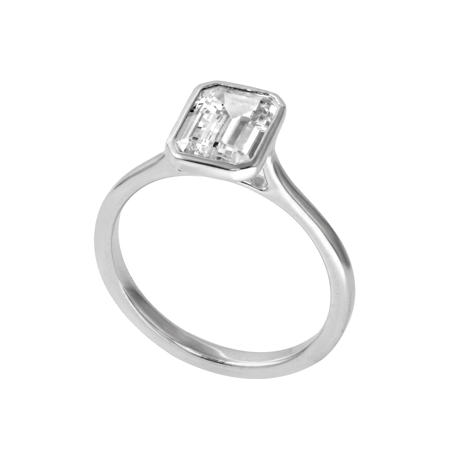 Emerald Cut Floating Bezel Solitaire Engagement Ring-Engagement Ring-Ashley Schenkein Jewelry Design